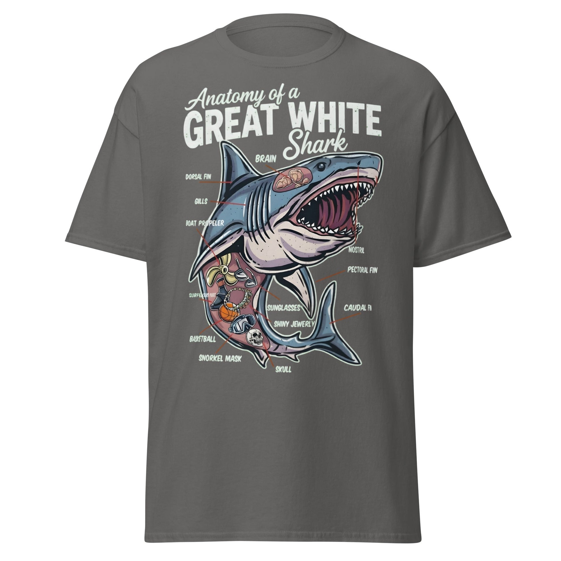 Anatomy of a Great White Shark Funny Graphic T-Shirt - Charcoal - T-Shirts Online