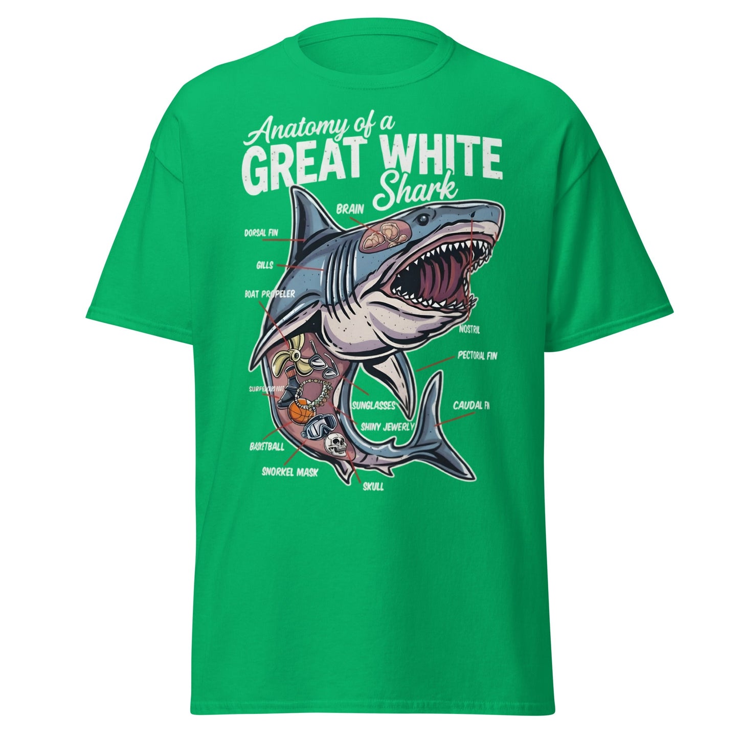 Anatomy of a Great White Shark Funny Graphic T-Shirt - Irish Green - T-Shirts Online