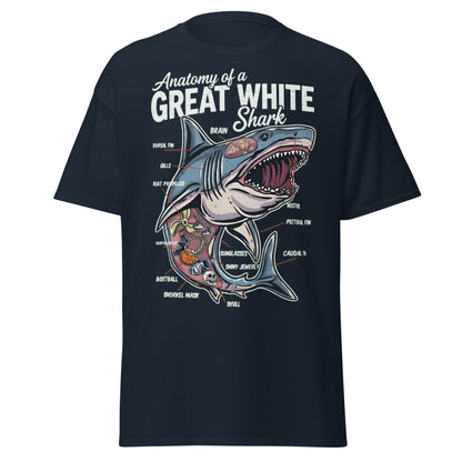 Anatomy of a Great White Shark Funny Graphic T-Shirt - Navy - T-Shirts Online