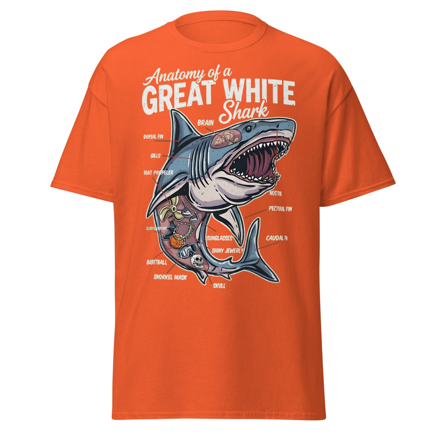 Anatomy of a Great White Shark Funny Graphic T-Shirt - Orange - T-Shirts Online