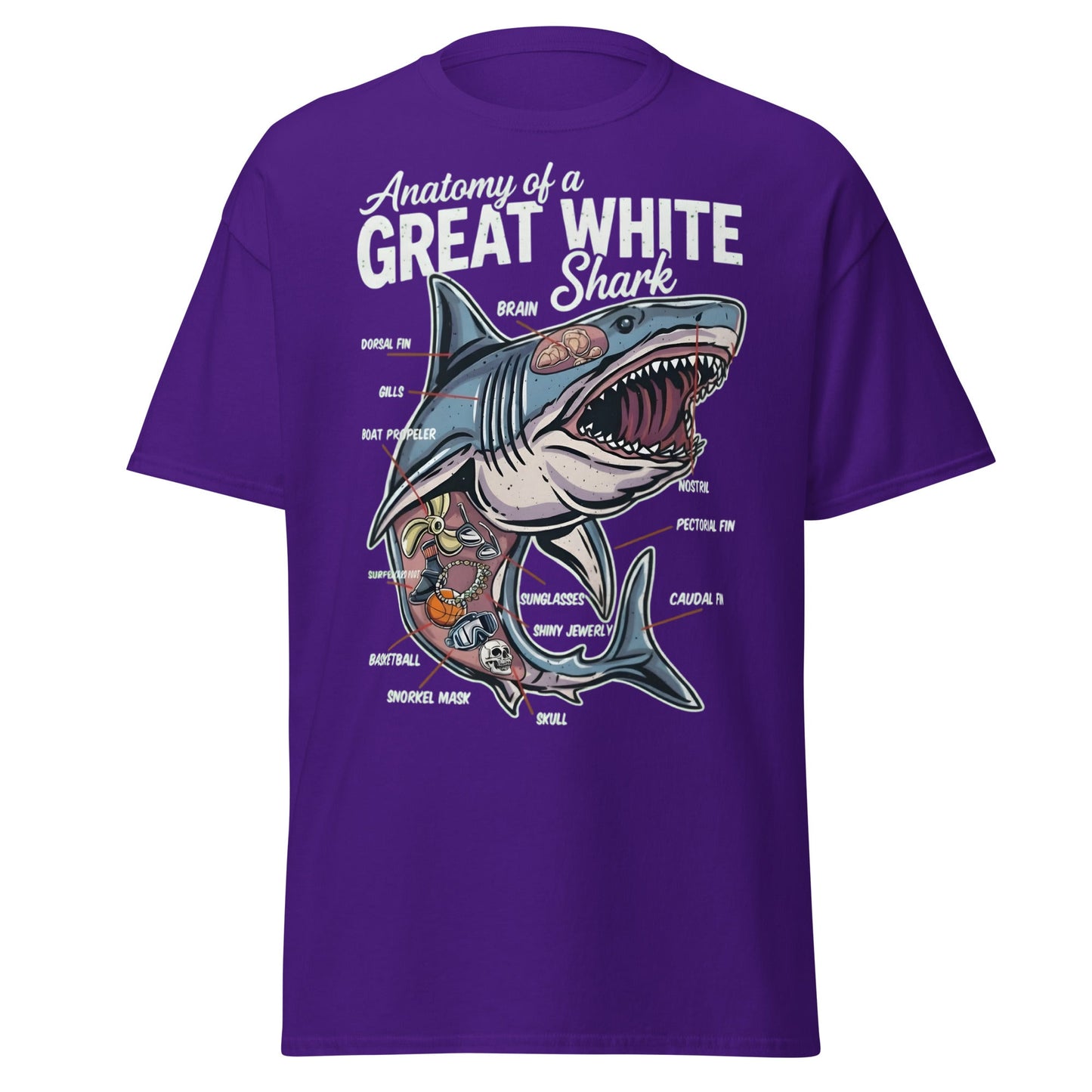 Anatomy of a Great White Shark Funny Graphic T-Shirt - Purple - T-Shirts Online