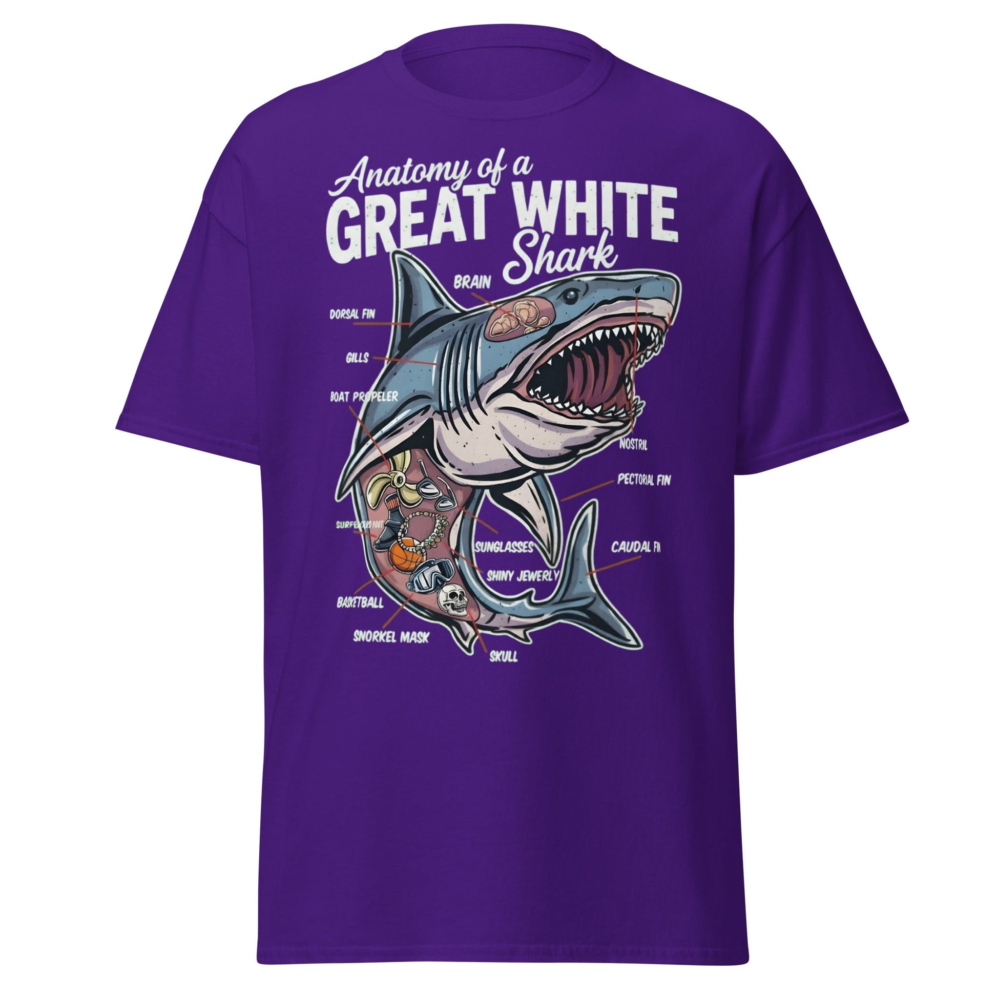 Anatomy of a Great White Shark Funny Graphic T-Shirt - Purple - T-Shirts Online
