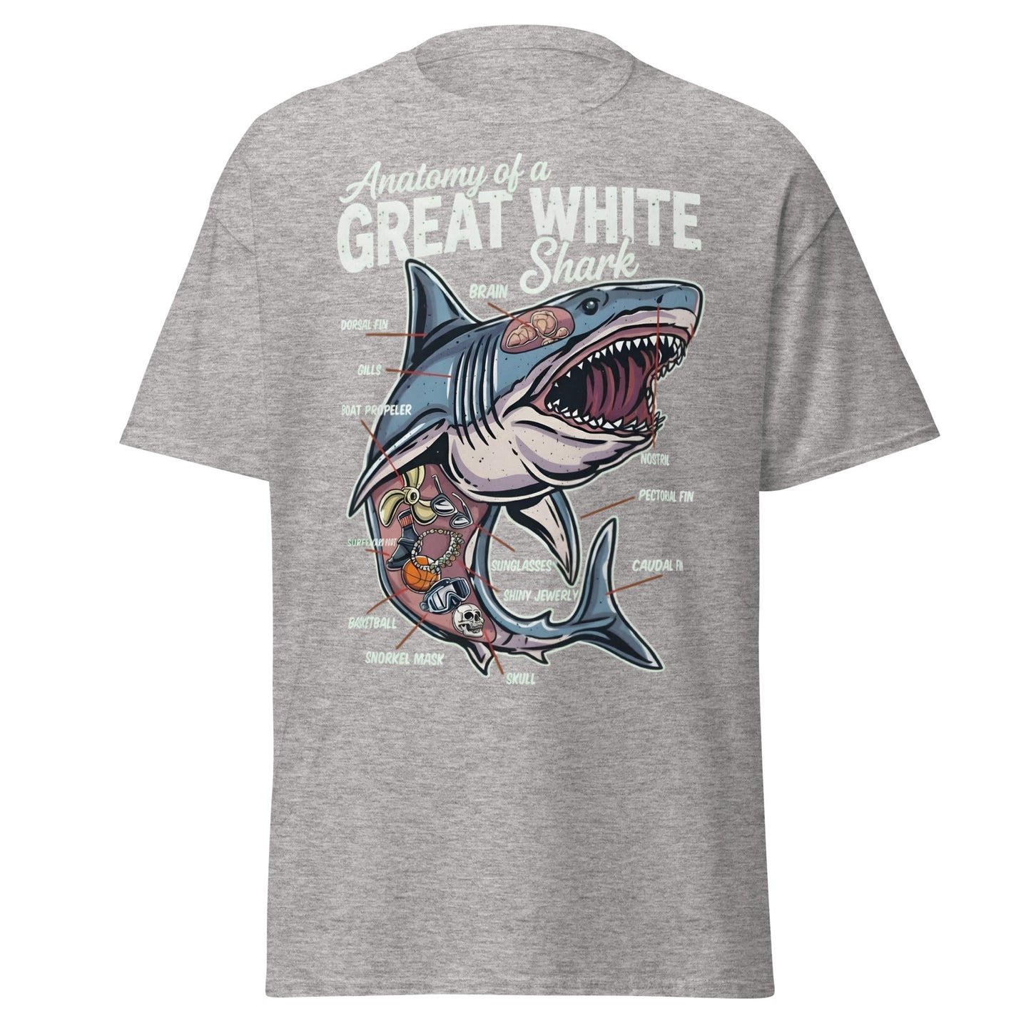 Anatomy of a Great White Shark Funny Graphic T-Shirt - Sport Grey - T-Shirts Online