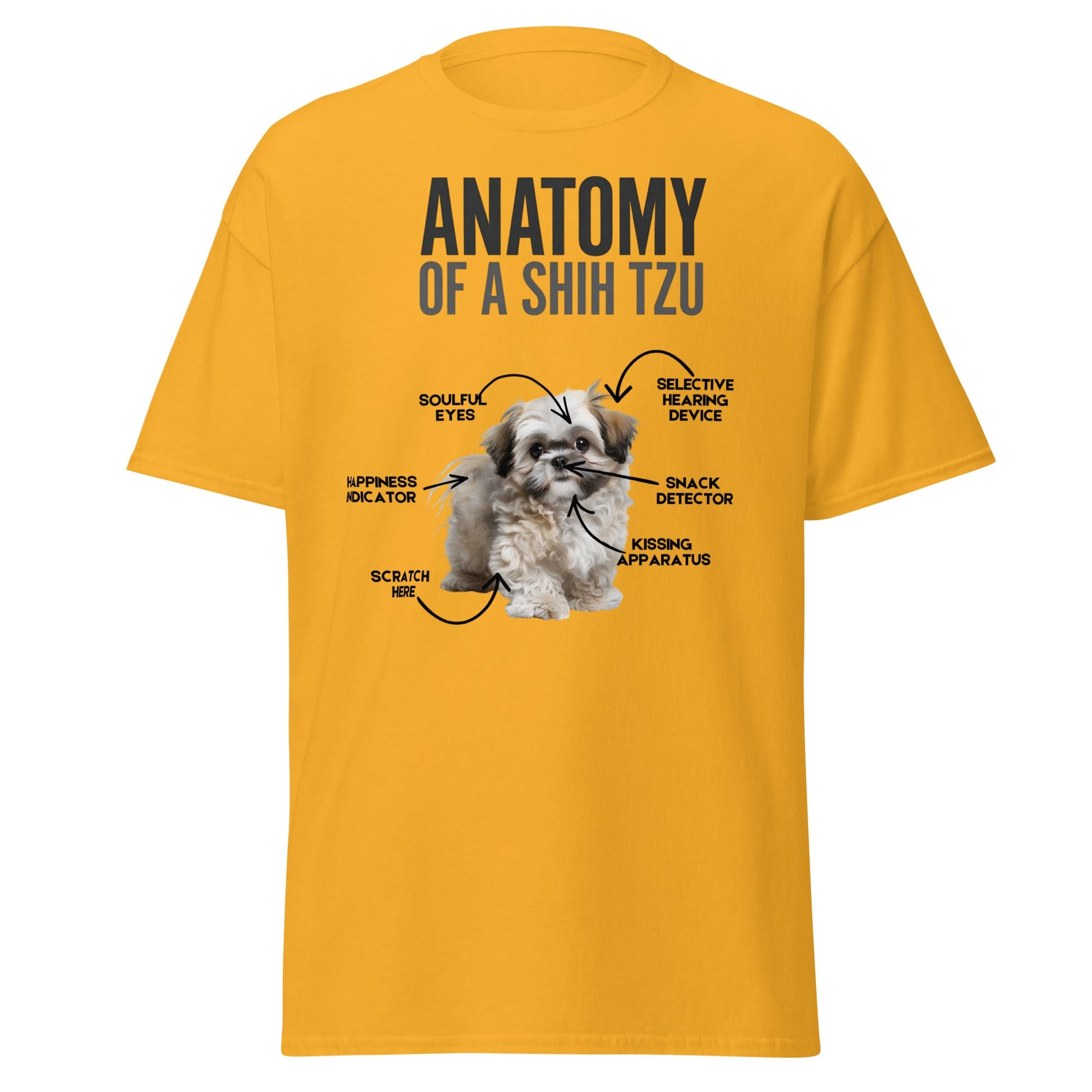 Anatomy of a Shih Tzu T-Shirt – Funny Dog Lover Tee - Gold - T-Shirts Online
