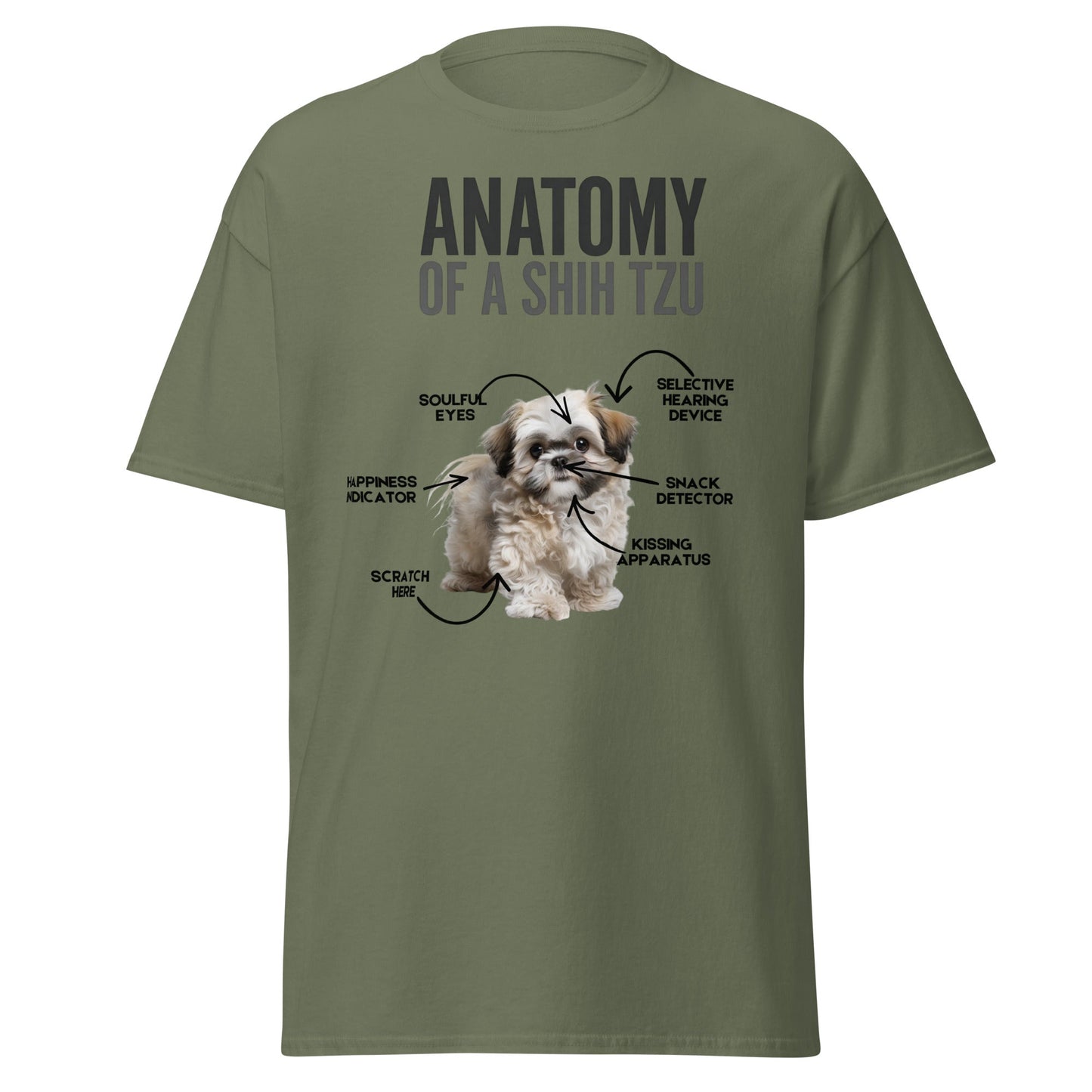 Anatomy of a Shih Tzu T-Shirt – Funny Dog Lover Tee - Military Green - T-Shirts Online