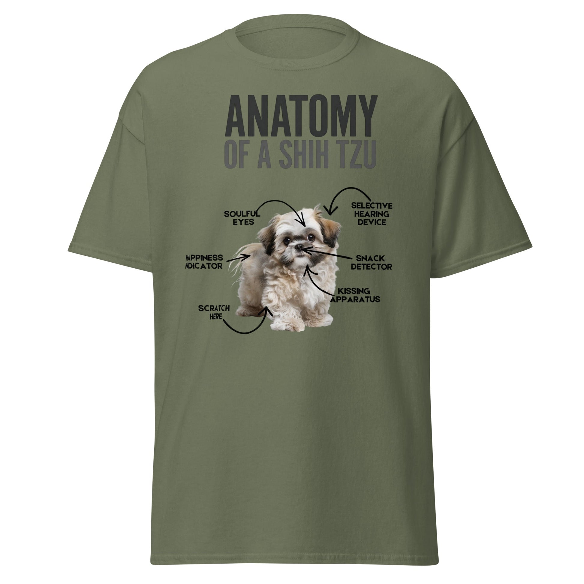 Anatomy of a Shih Tzu T-Shirt – Funny Dog Lover Tee - Military Green - T-Shirts Online