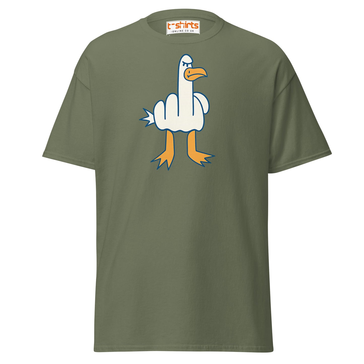 Angry Goose Middle Finger T-Shirt – Funny Cartoon Tee - Military Green - T-Shirts Online