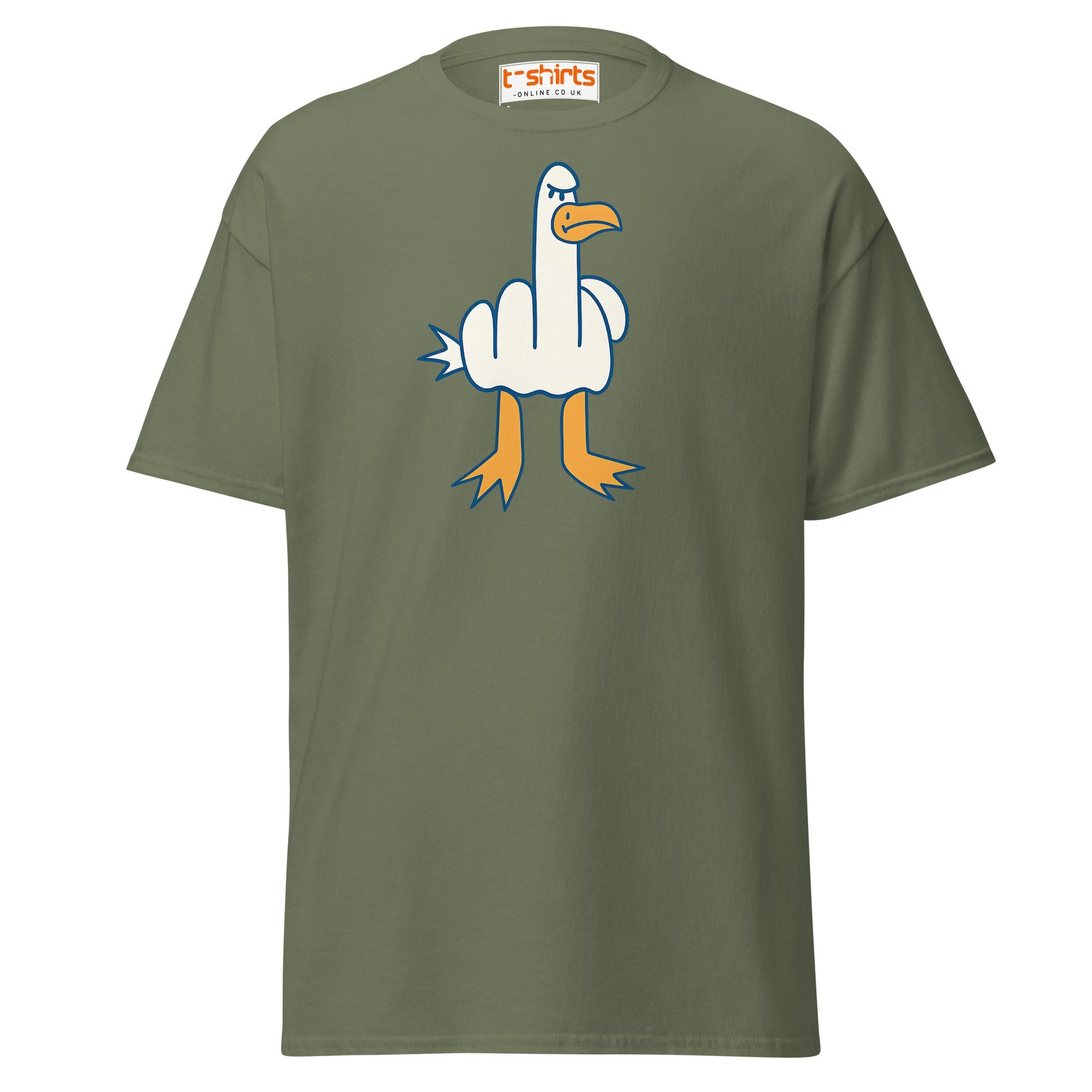 Angry Goose Middle Finger T-Shirt – Funny Cartoon Tee - Military Green - T-Shirts Online