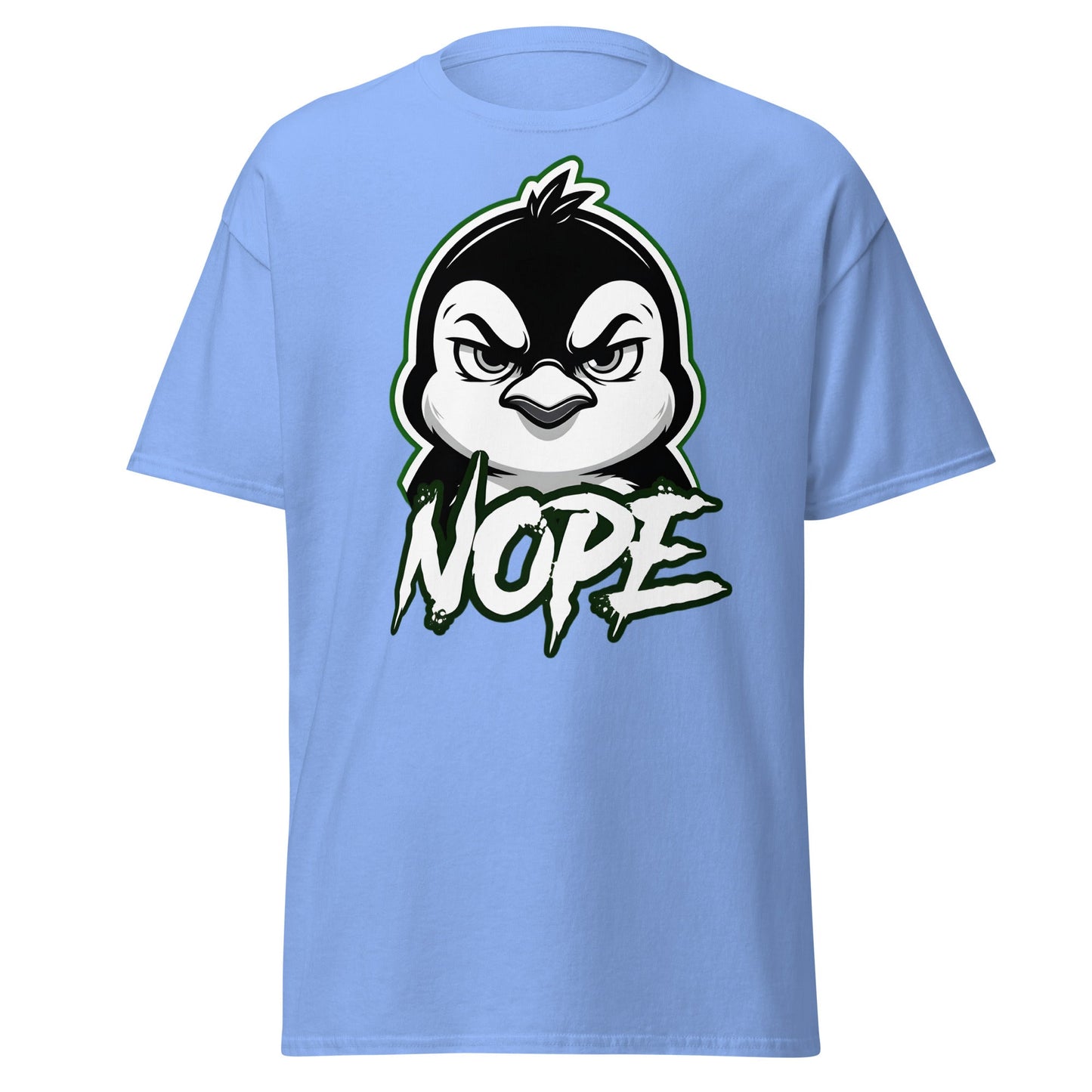 Angry Penguin Nope T-Shirt - Sassy Animal Graphic Tee - Carolina Blue - T-Shirts Online