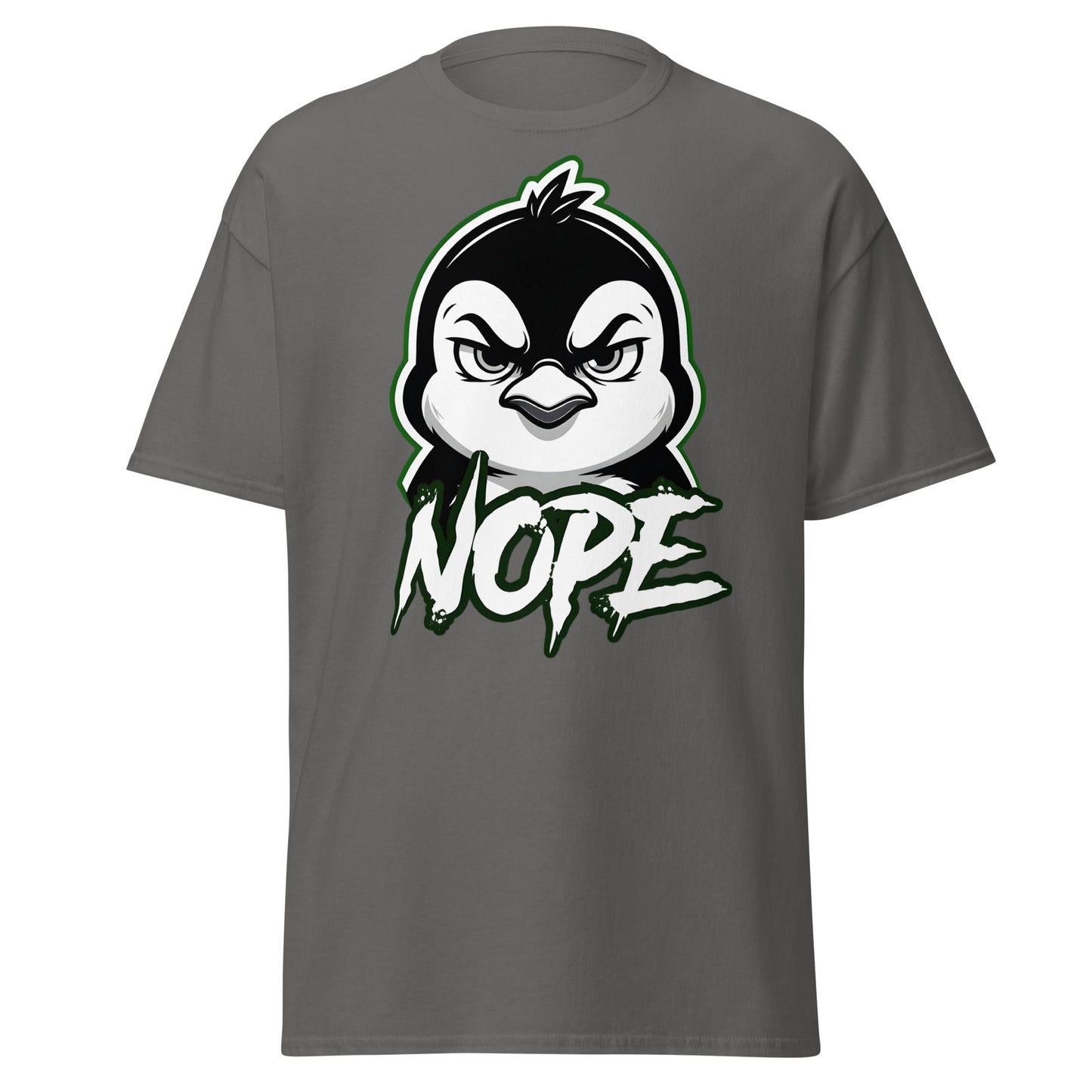 Angry Penguin Nope T-Shirt - Sassy Animal Graphic Tee - Charcoal - T-Shirts Online