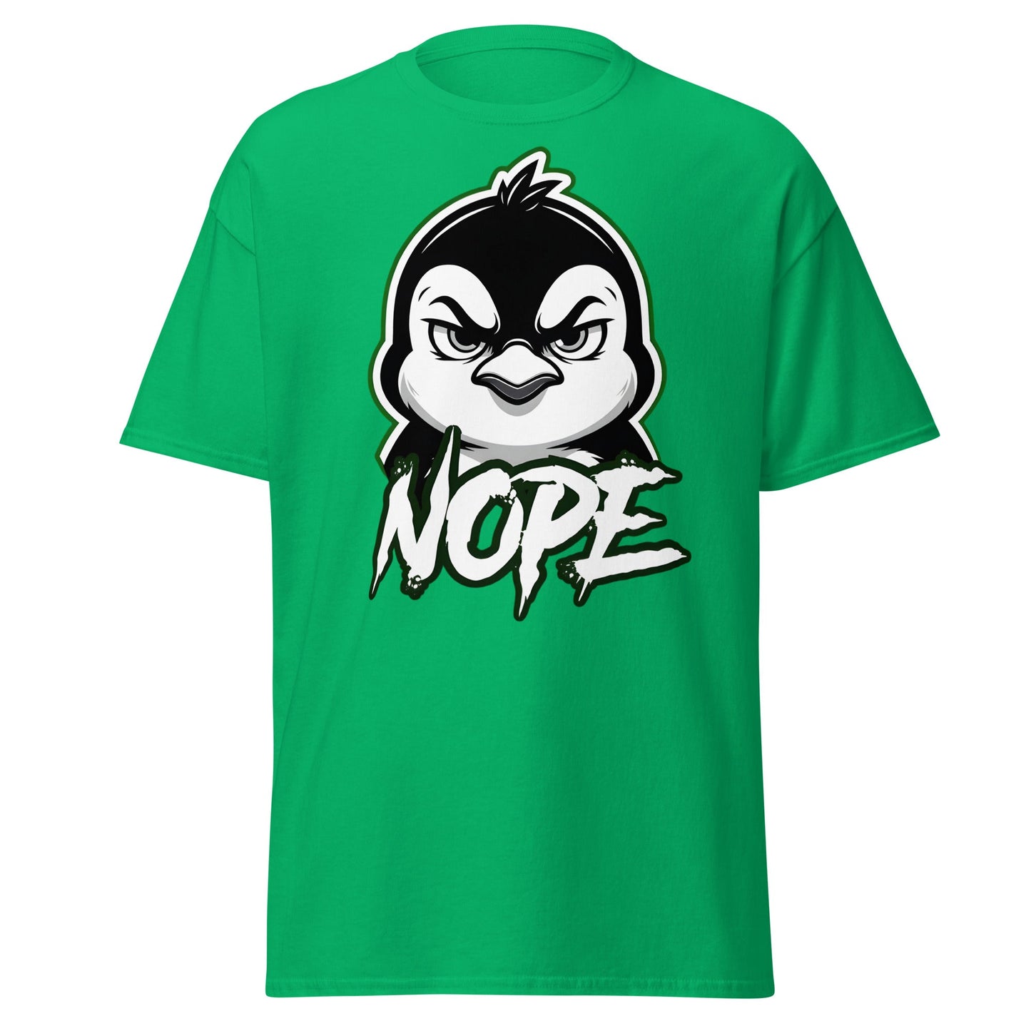 Angry Penguin Nope T-Shirt - Sassy Animal Graphic Tee - Irish Green - T-Shirts Online