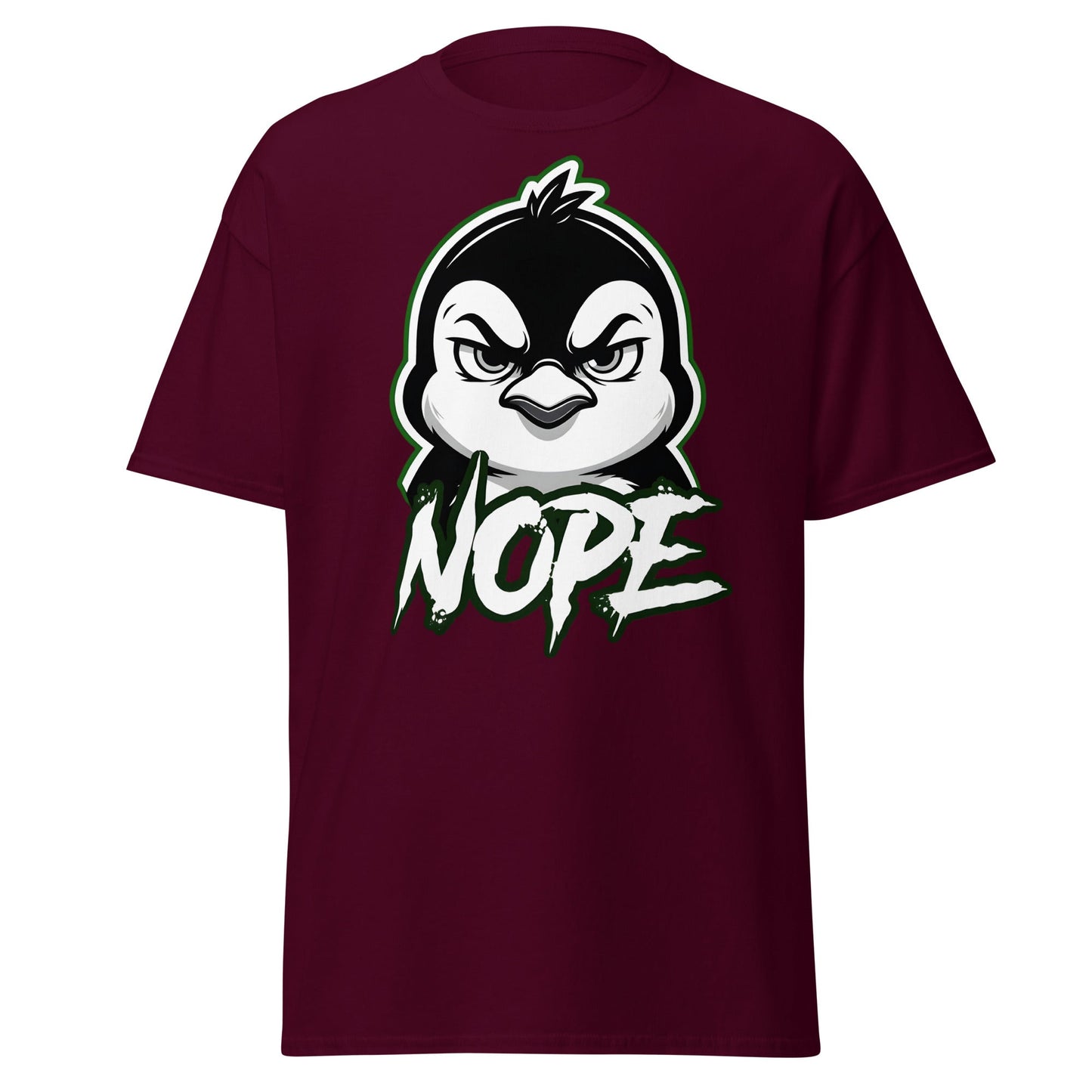 Angry Penguin Nope T-Shirt - Sassy Animal Graphic Tee - Maroon - T-Shirts Online