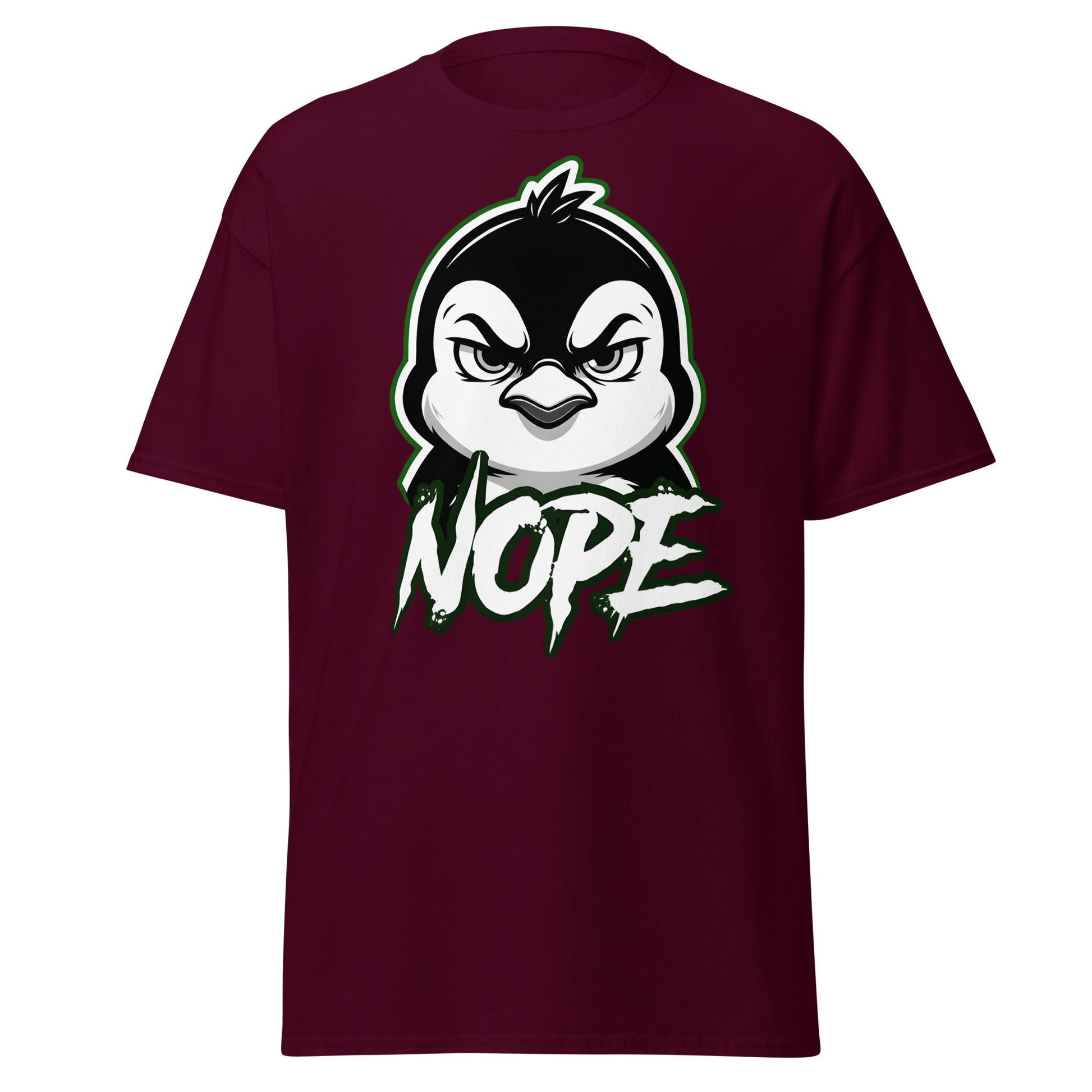 Angry Penguin Nope T-Shirt - Sassy Animal Graphic Tee - Maroon - T-Shirts Online
