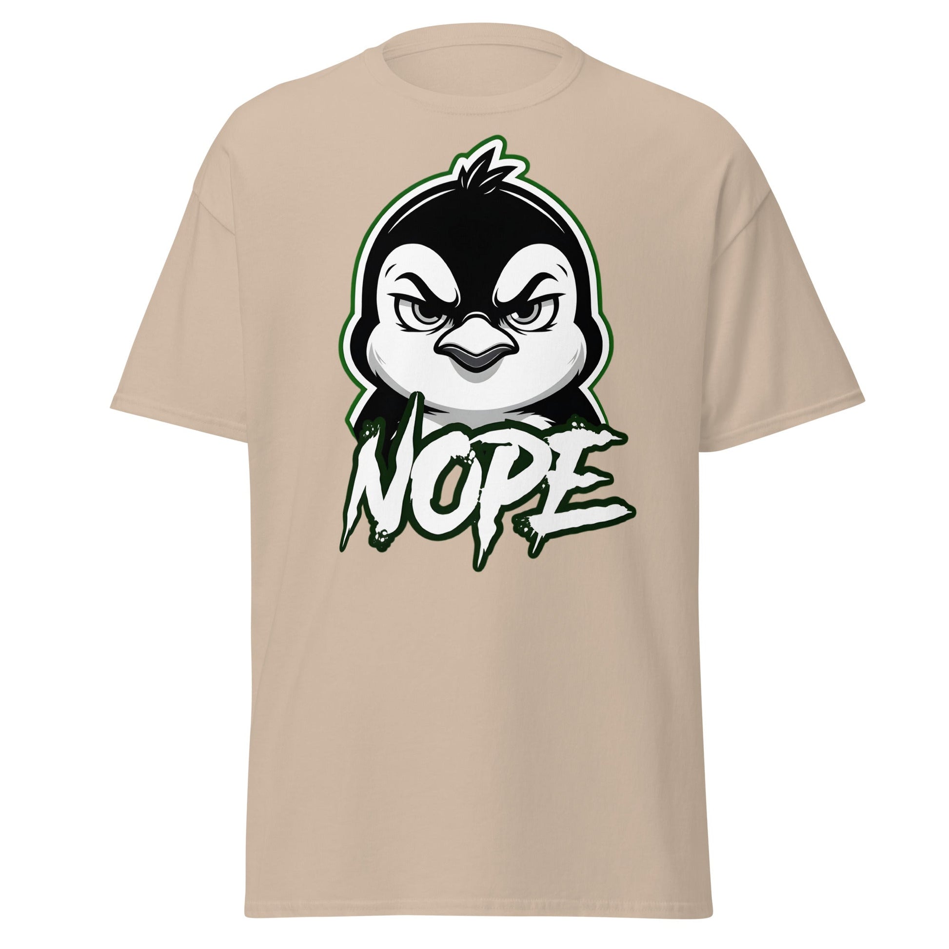 Angry Penguin Nope T-Shirt - Sassy Animal Graphic Tee - Sand - T-Shirts Online
