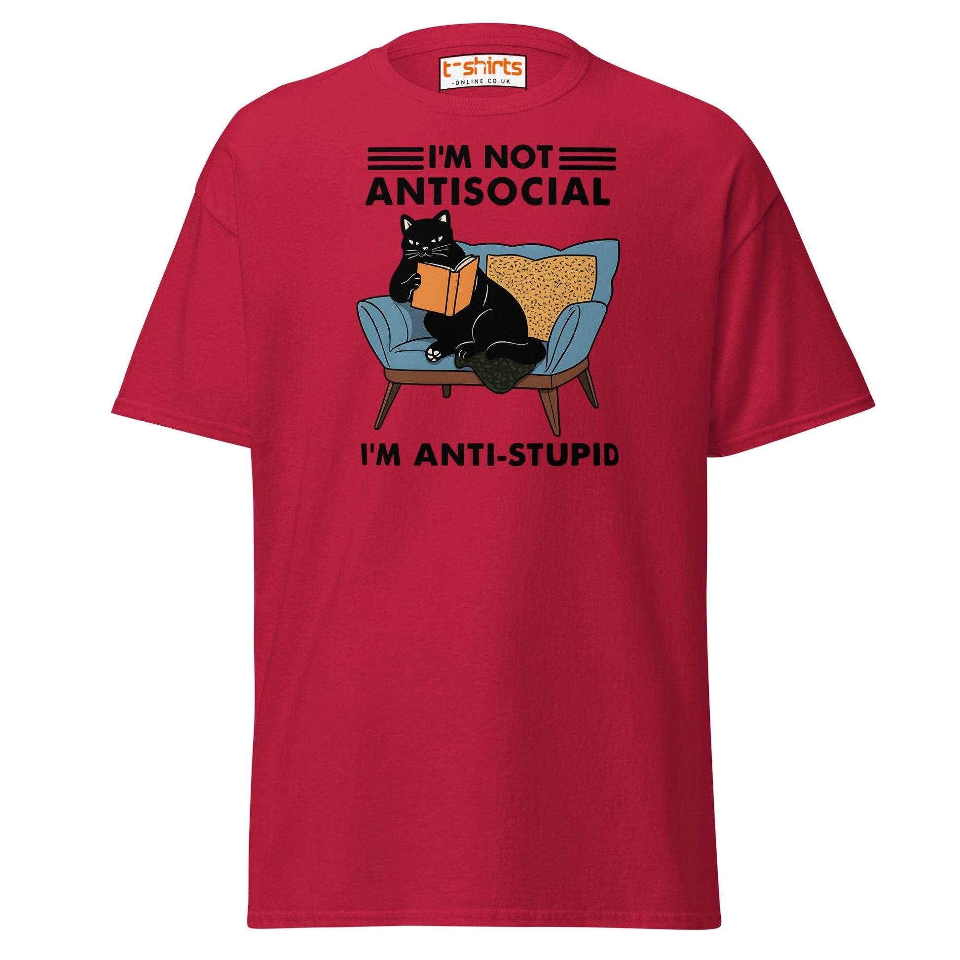 Anti - Stupid Cat T-Shirt – Funny Antisocial Book Lover Tee - Cardinal - T-Shirts Online