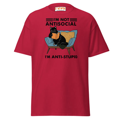 Anti - Stupid Cat T-Shirt – Funny Antisocial Book Lover Tee - Cardinal - T-Shirts Online