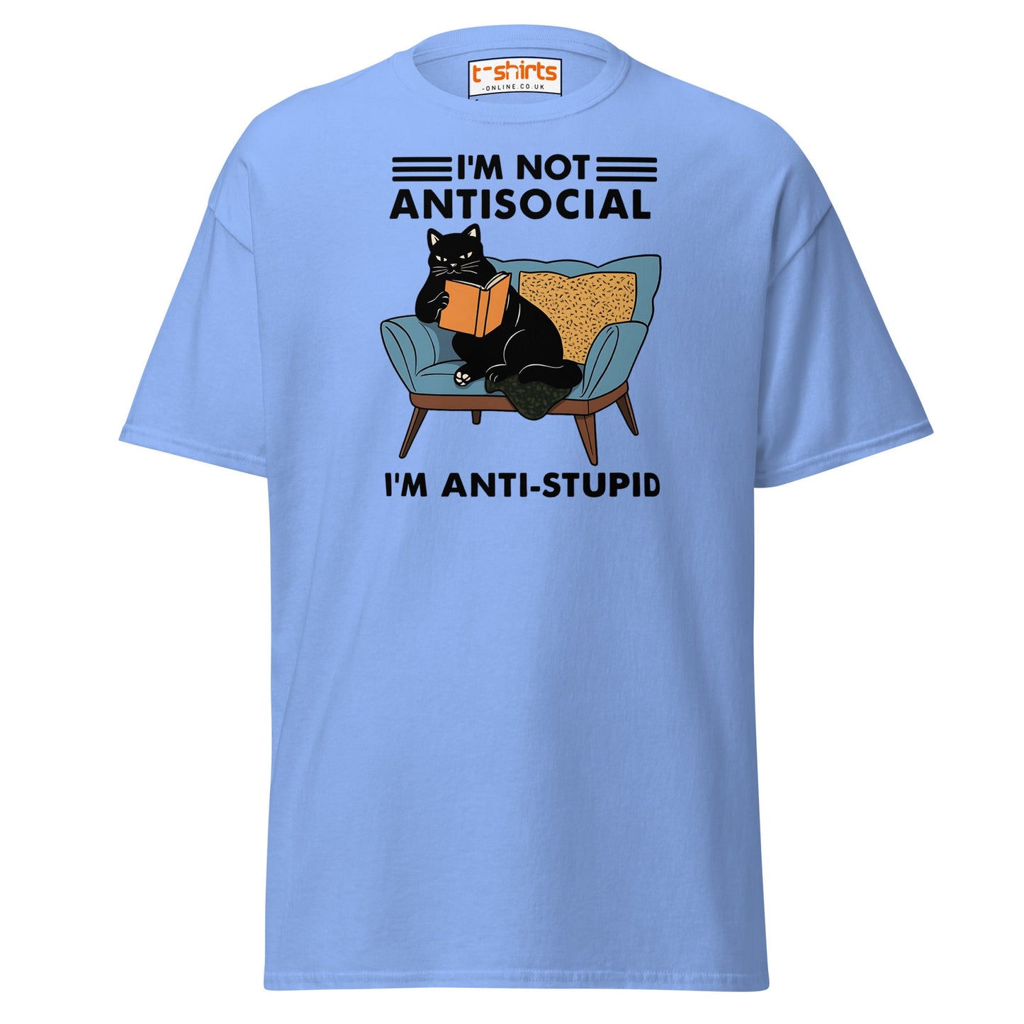 Anti - Stupid Cat T-Shirt – Funny Antisocial Book Lover Tee - Carolina Blue - T-Shirts Online