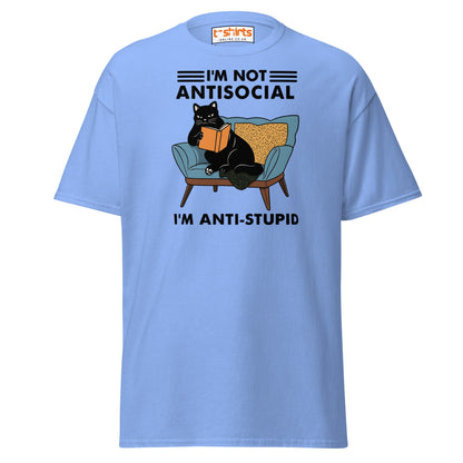 Anti - Stupid Cat T-Shirt – Funny Antisocial Book Lover Tee - Carolina Blue - T-Shirts Online