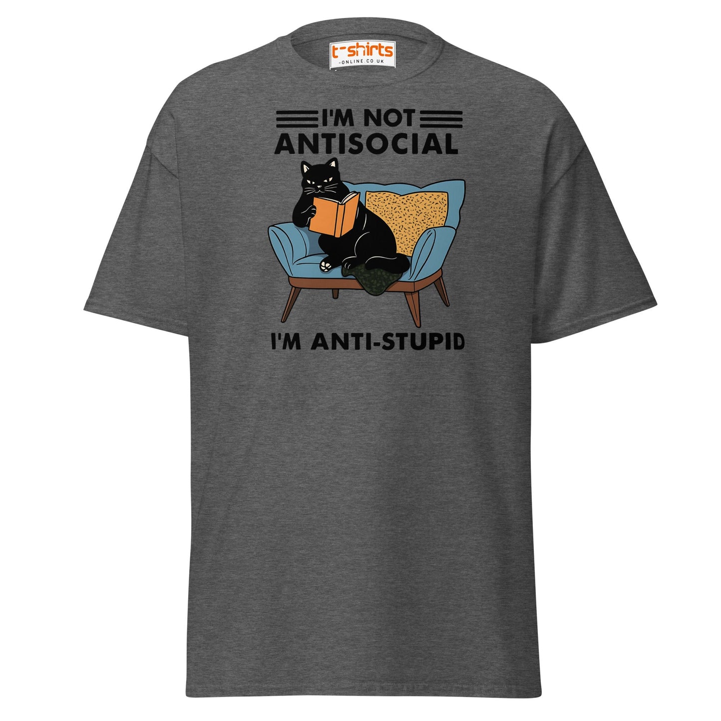 Anti - Stupid Cat T-Shirt – Funny Antisocial Book Lover Tee - Dark Heather - T-Shirts Online