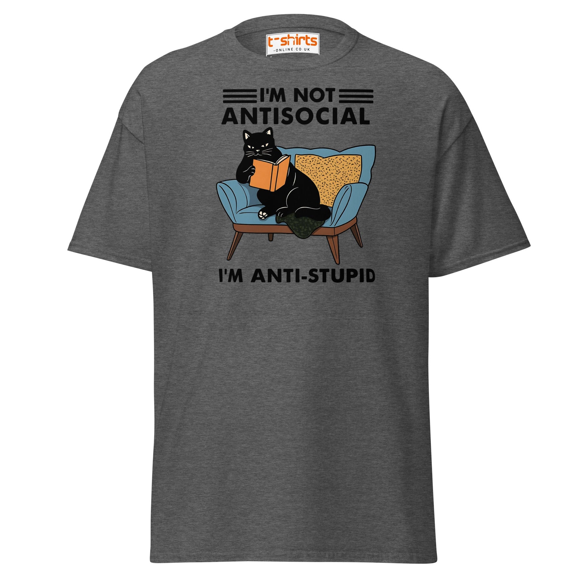 Anti - Stupid Cat T-Shirt – Funny Antisocial Book Lover Tee - Dark Heather - T-Shirts Online