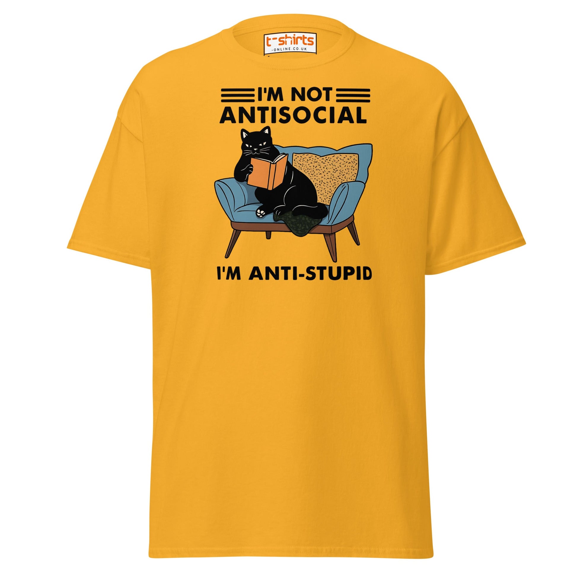 Anti - Stupid Cat T-Shirt – Funny Antisocial Book Lover Tee - Gold - T-Shirts Online
