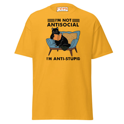 Anti - Stupid Cat T-Shirt – Funny Antisocial Book Lover Tee - Gold - T-Shirts Online