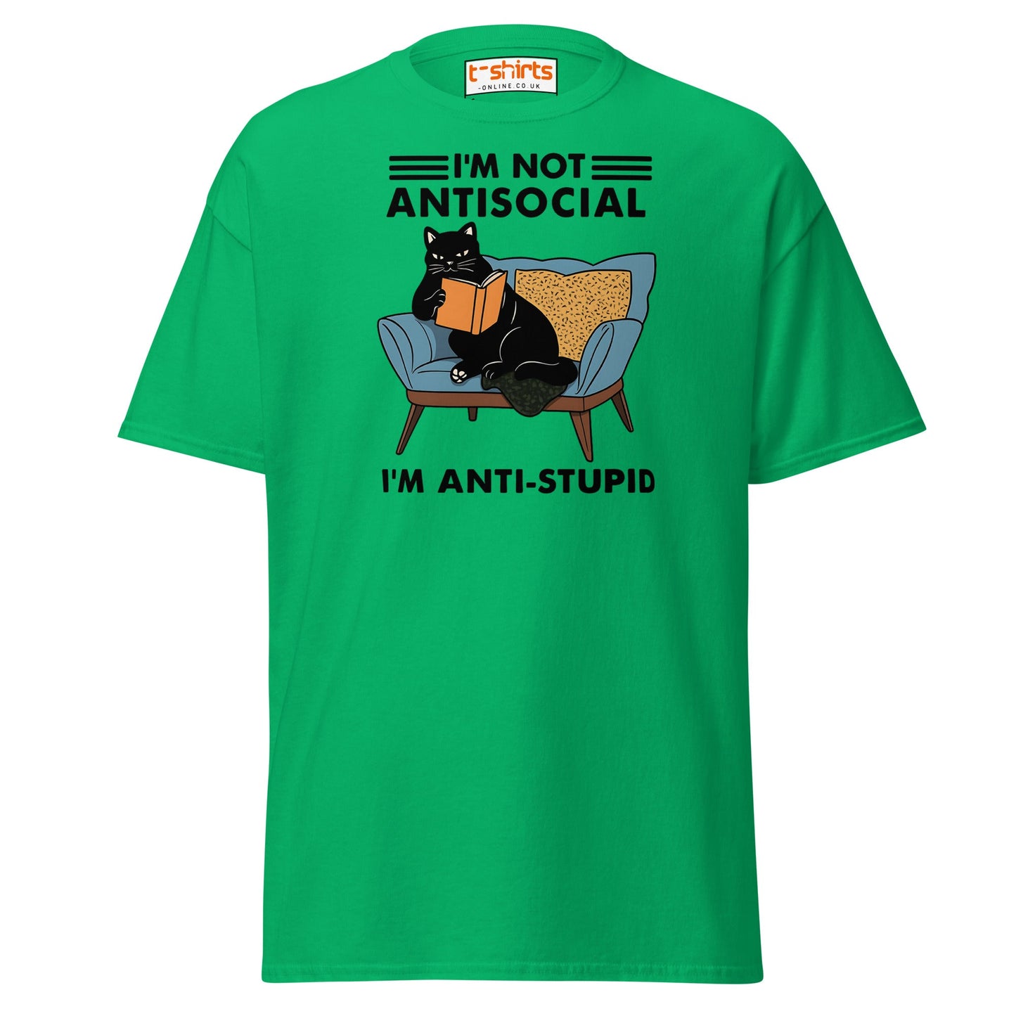 Anti - Stupid Cat T-Shirt – Funny Antisocial Book Lover Tee - Irish Green - T-Shirts Online