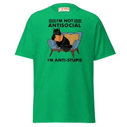 Anti - Stupid Cat T-Shirt – Funny Antisocial Book Lover Tee - Irish Green - T-Shirts Online