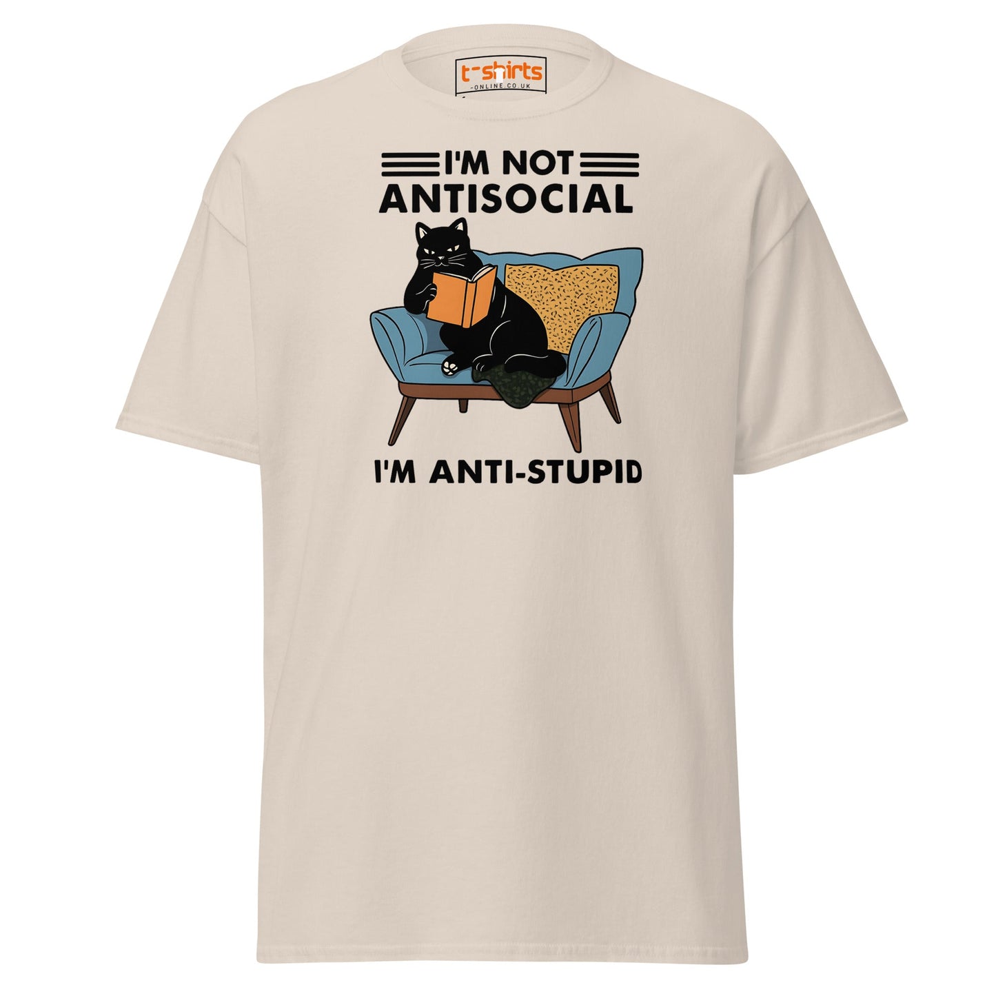 Anti - Stupid Cat T-Shirt – Funny Antisocial Book Lover Tee - Natural - T-Shirts Online