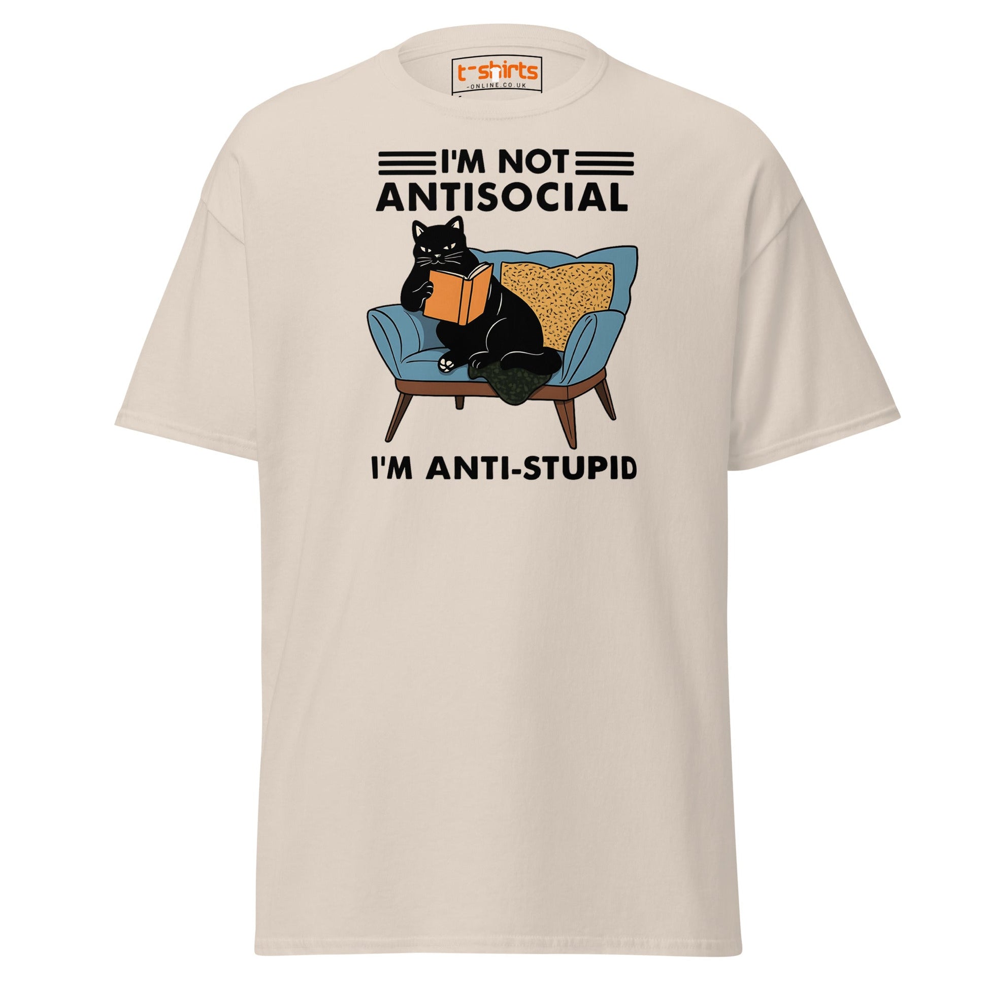 Anti - Stupid Cat T-Shirt – Funny Antisocial Book Lover Tee - Natural - T-Shirts Online