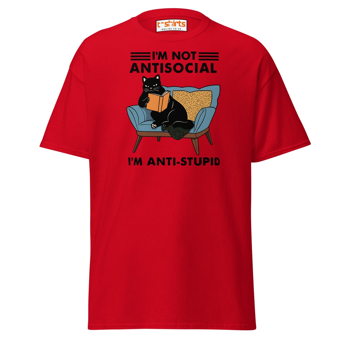 Anti - Stupid Cat T-Shirt – Funny Antisocial Book Lover Tee - Red - T-Shirts Online