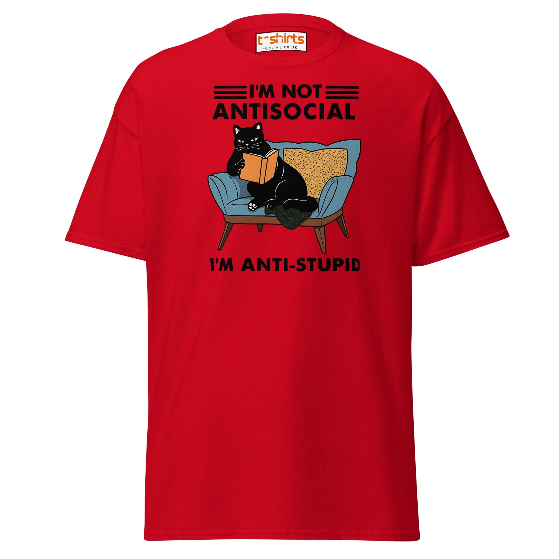 Anti - Stupid Cat T-Shirt – Funny Antisocial Book Lover Tee - Red - T-Shirts Online