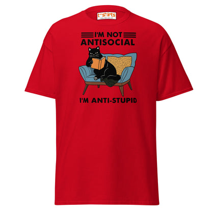Anti - Stupid Cat T-Shirt – Funny Antisocial Book Lover Tee - Red - T-Shirts Online