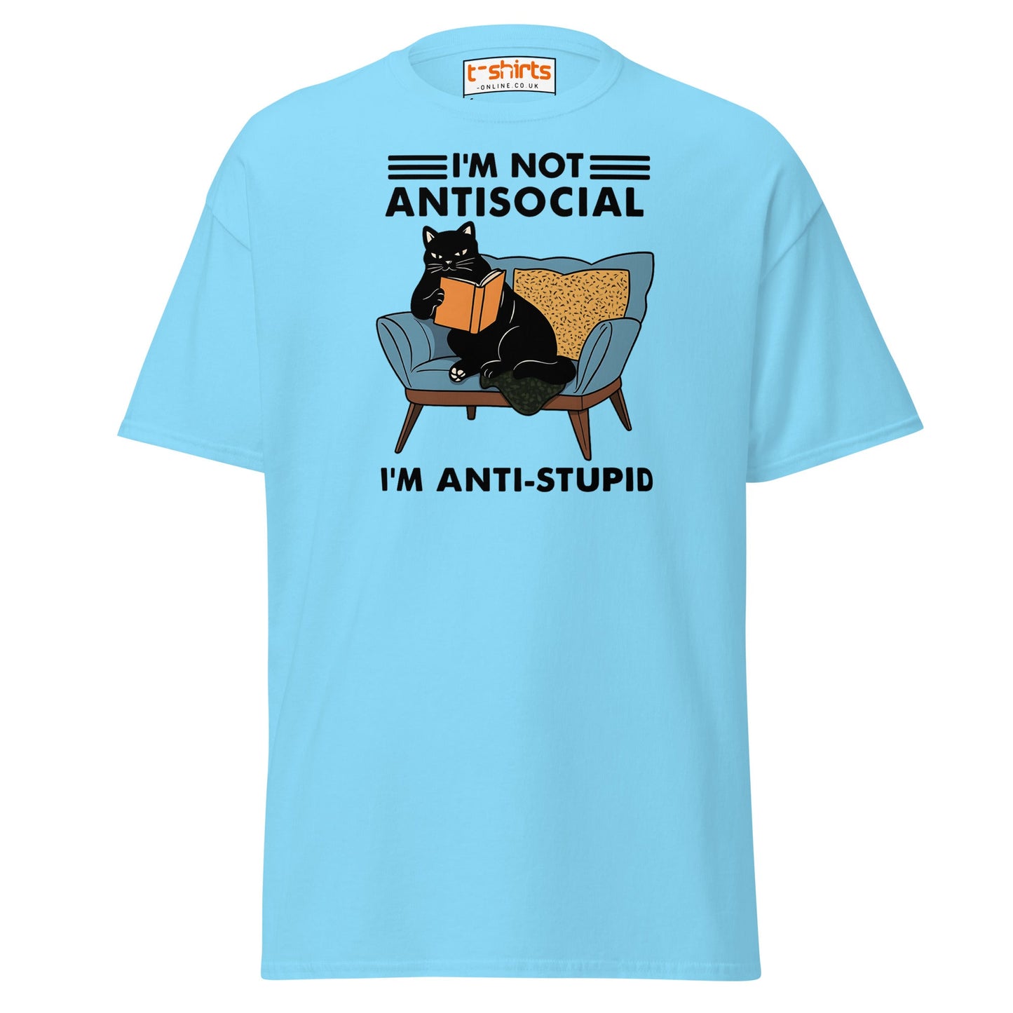 Anti - Stupid Cat T-Shirt – Funny Antisocial Book Lover Tee - Sky - T-Shirts Online