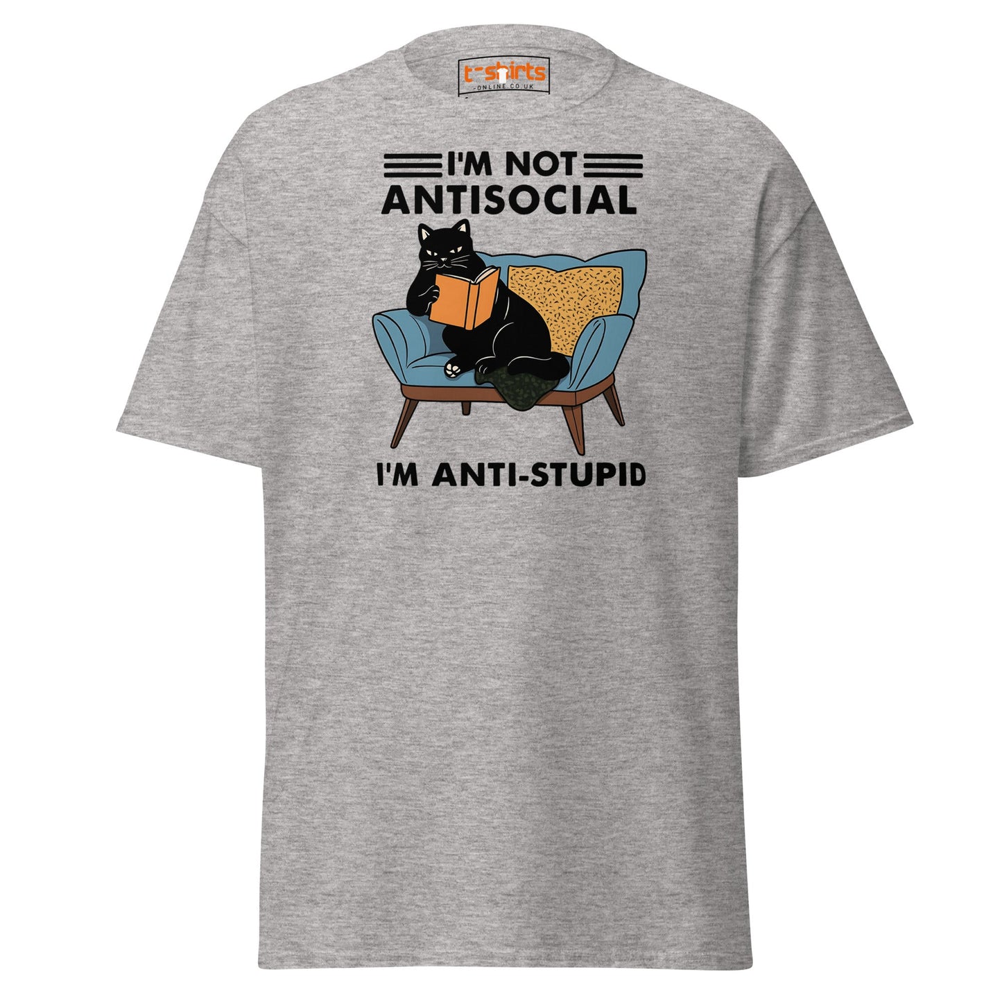 Anti - Stupid Cat T-Shirt – Funny Antisocial Book Lover Tee - Sport Grey - T-Shirts Online