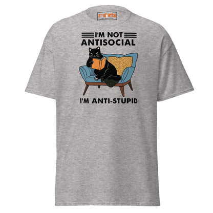Anti - Stupid Cat T-Shirt – Funny Antisocial Book Lover Tee - Sport Grey - T-Shirts Online