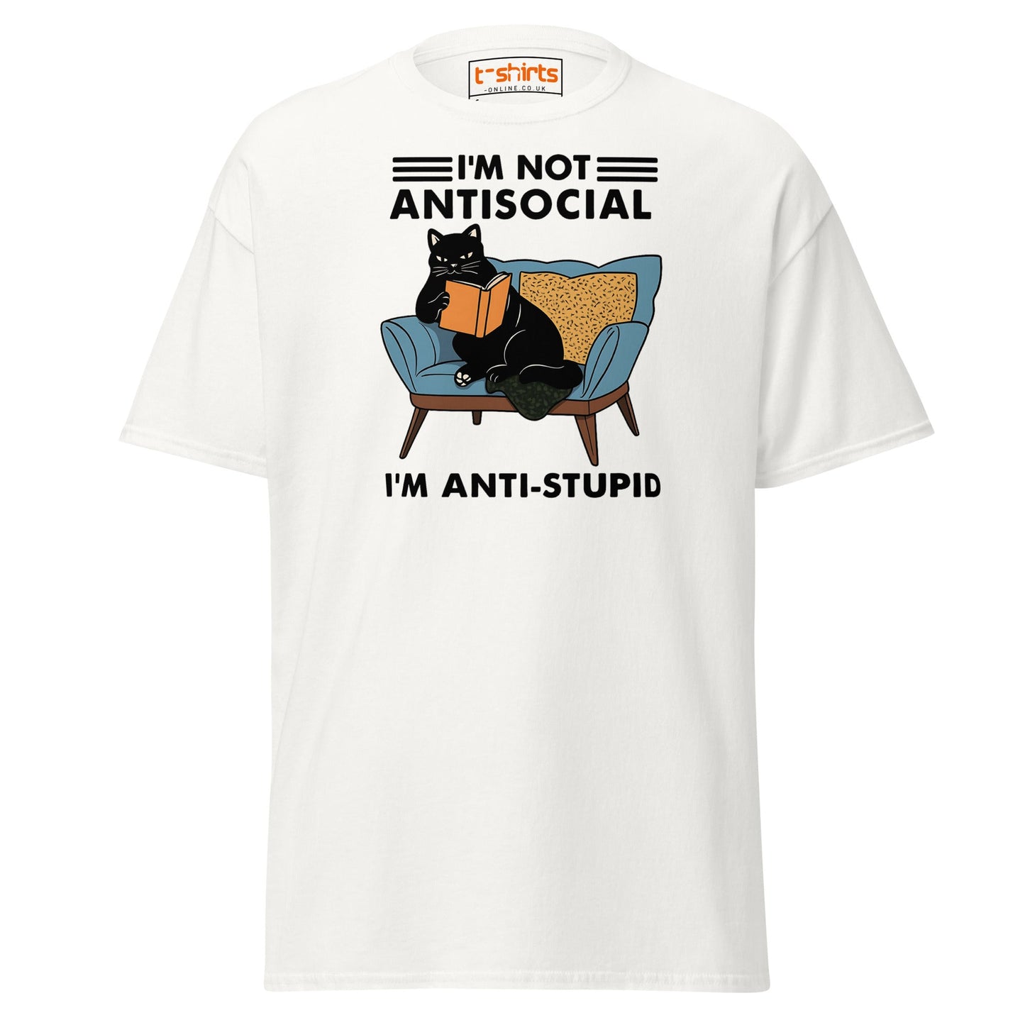 Anti - Stupid Cat T-Shirt – Funny Antisocial Book Lover Tee - White - T-Shirts Online