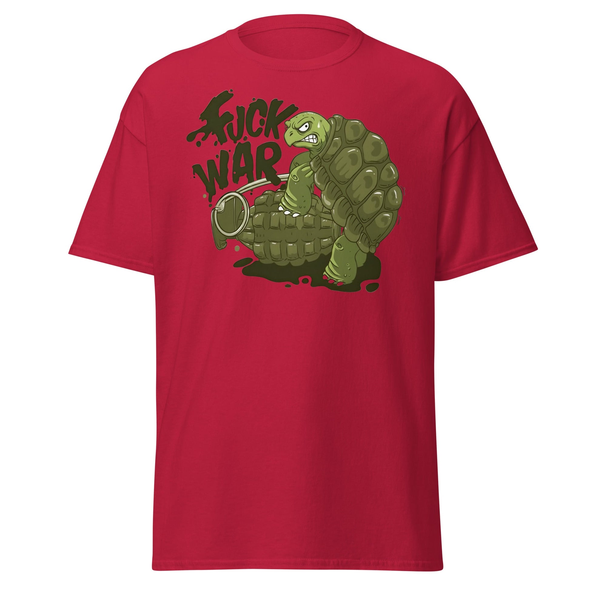 Anti - War Turtle Grenade Cartoon T-Shirt - Cardinal - T-Shirts Online