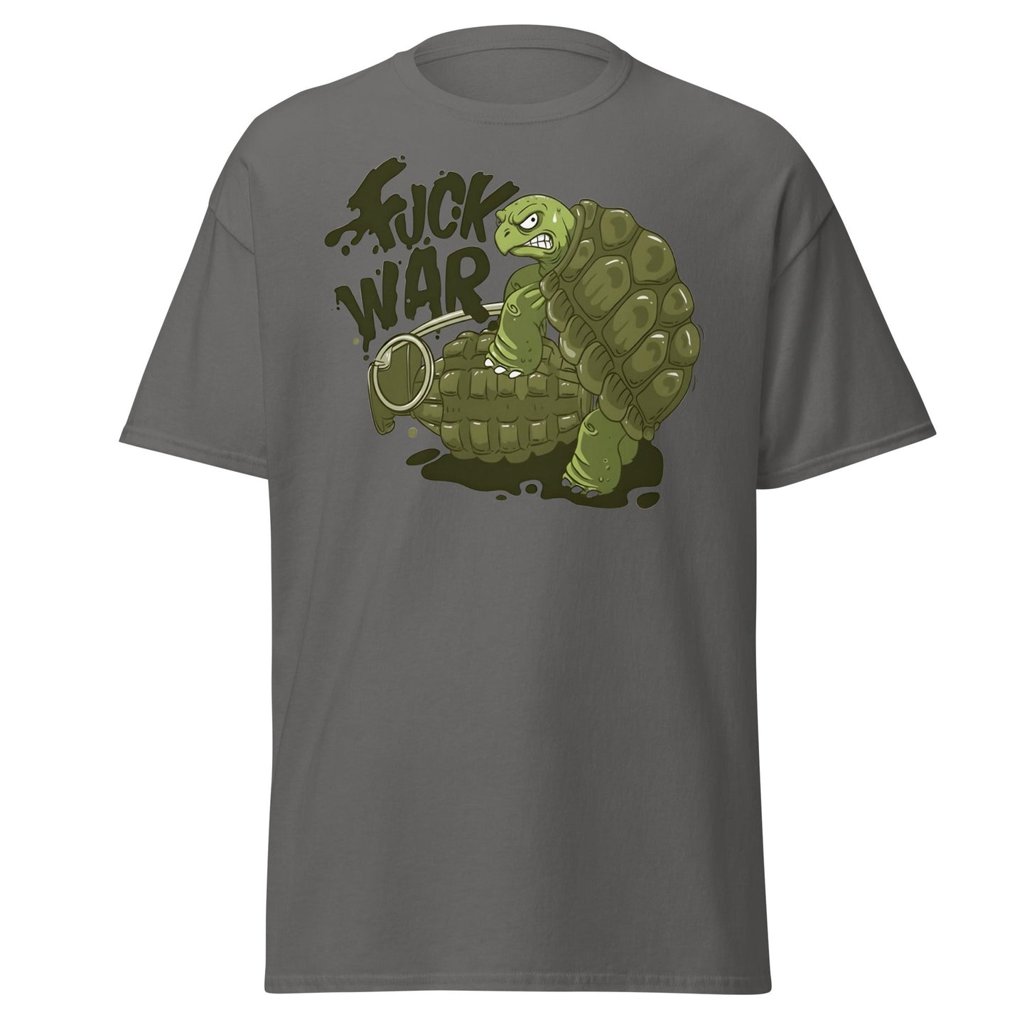 Anti - War Turtle Grenade Cartoon T-Shirt - Charcoal - T-Shirts Online
