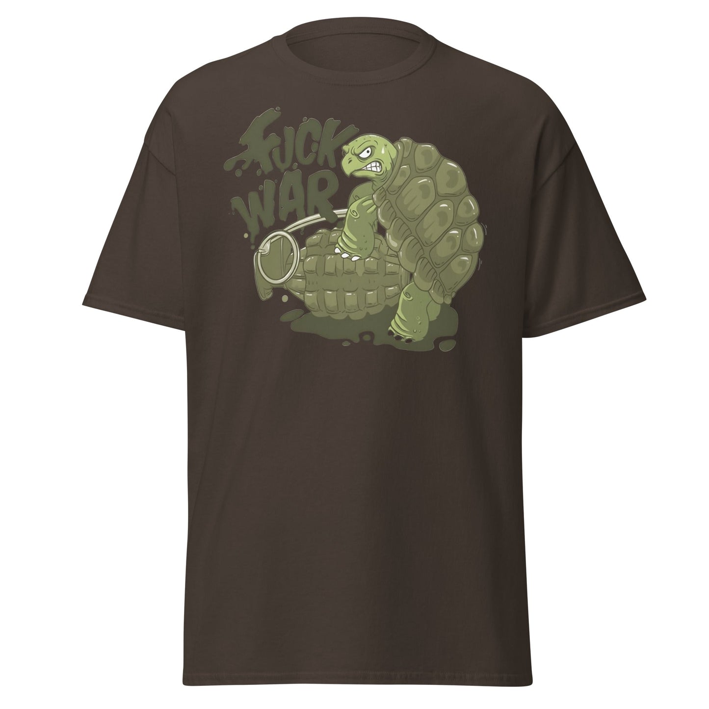 Anti - War Turtle Grenade Cartoon T-Shirt - Dark Chocolate - T-Shirts Online