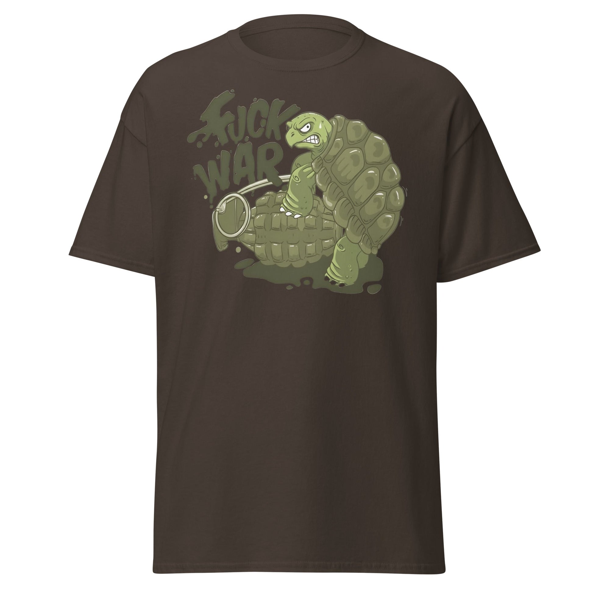 Anti - War Turtle Grenade Cartoon T-Shirt - Dark Chocolate - T-Shirts Online