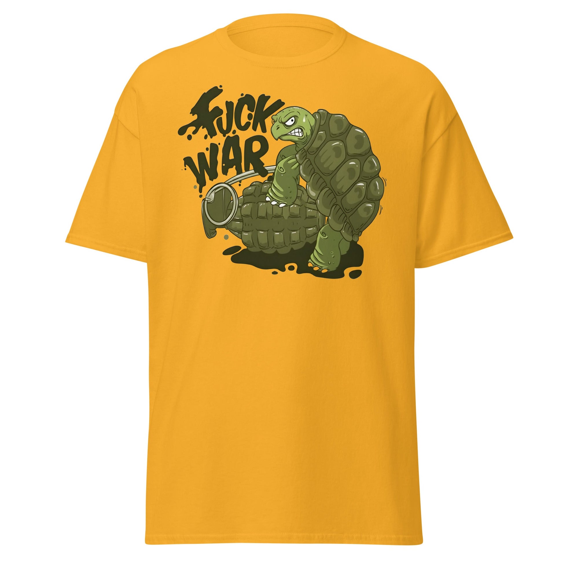 Anti - War Turtle Grenade Cartoon T-Shirt - Gold - T-Shirts Online