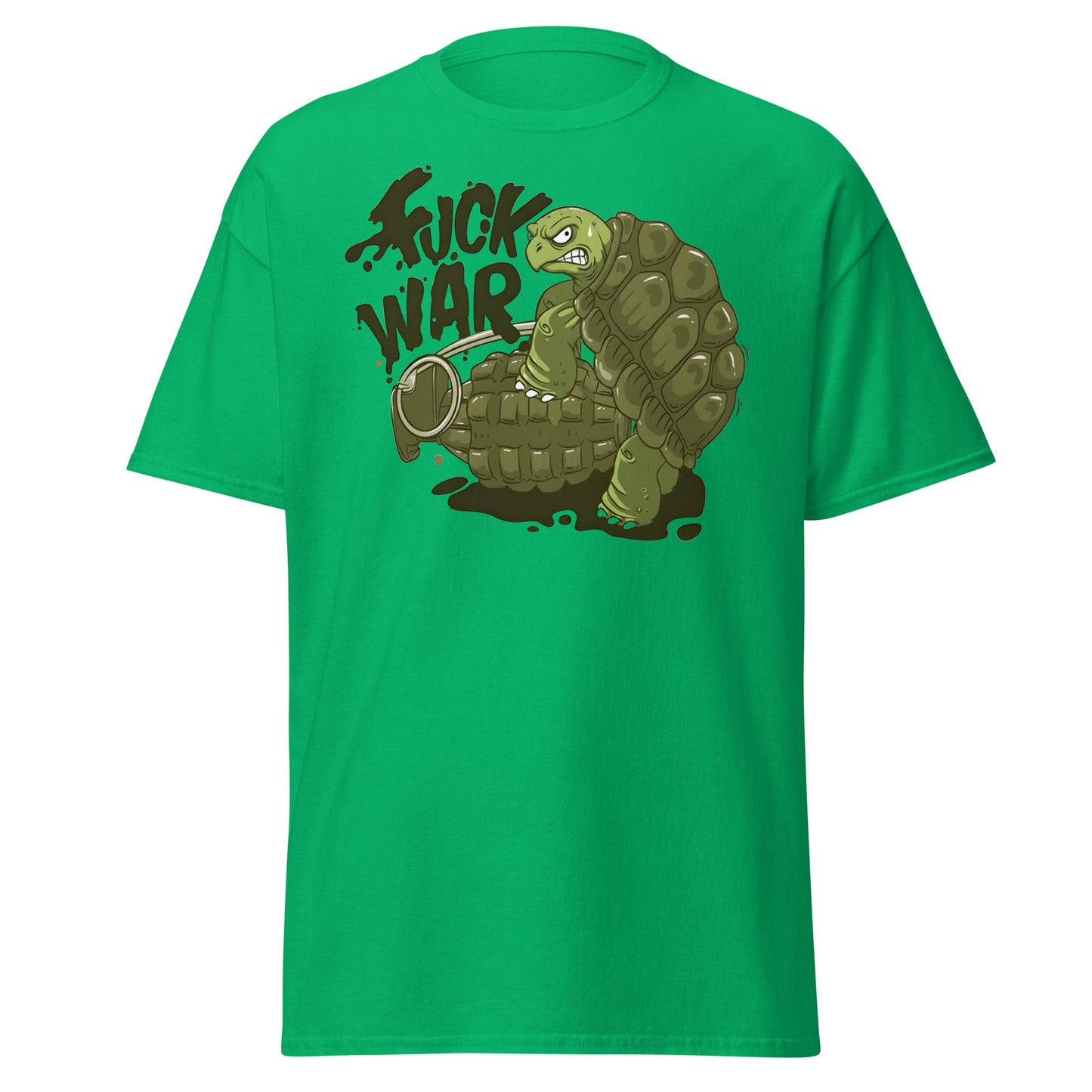 Anti - War Turtle Grenade Cartoon T-Shirt - Irish Green - T-Shirts Online