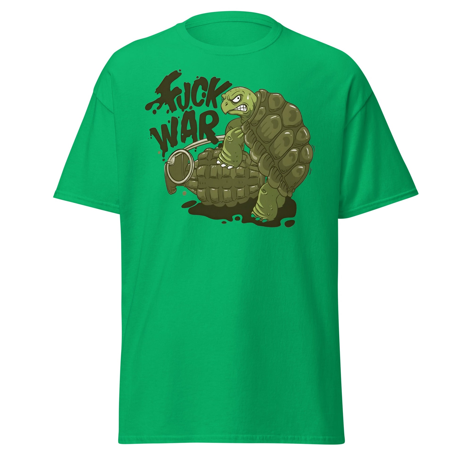 Anti - War Turtle Grenade Cartoon T-Shirt - Irish Green - T-Shirts Online