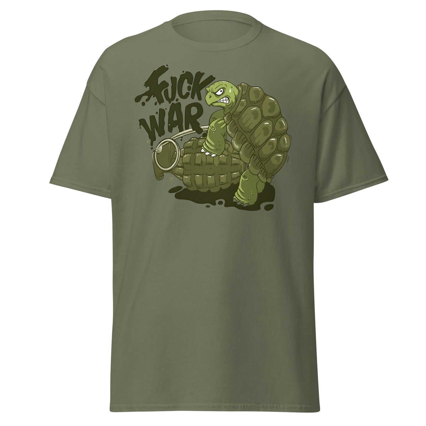 Anti - War Turtle Grenade Cartoon T-Shirt - Military Green - T-Shirts Online