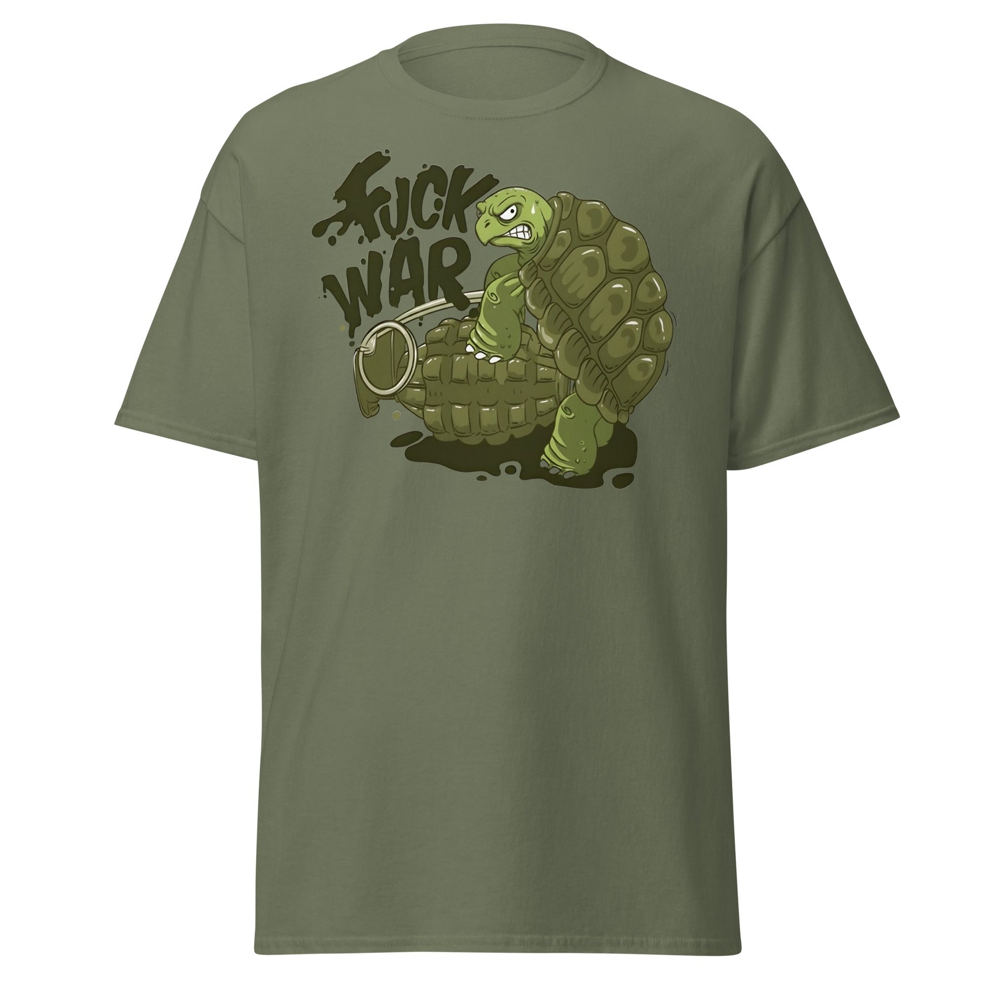 Anti - War Turtle Grenade Cartoon T-Shirt - Military Green - T-Shirts Online