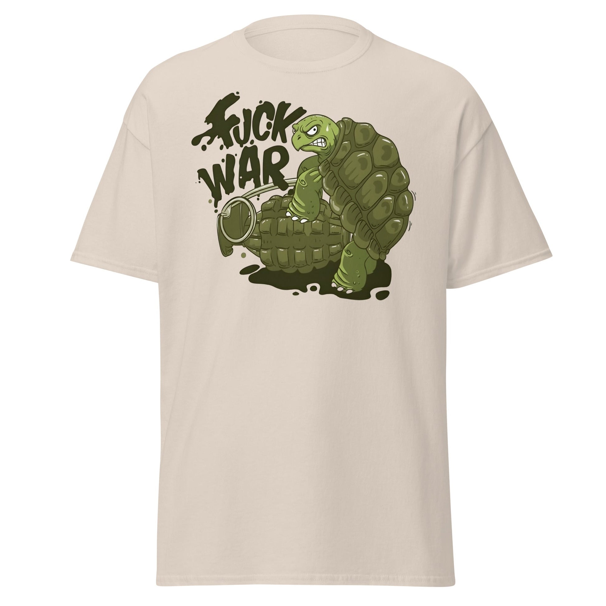 Anti - War Turtle Grenade Cartoon T-Shirt - Natural - T-Shirts Online