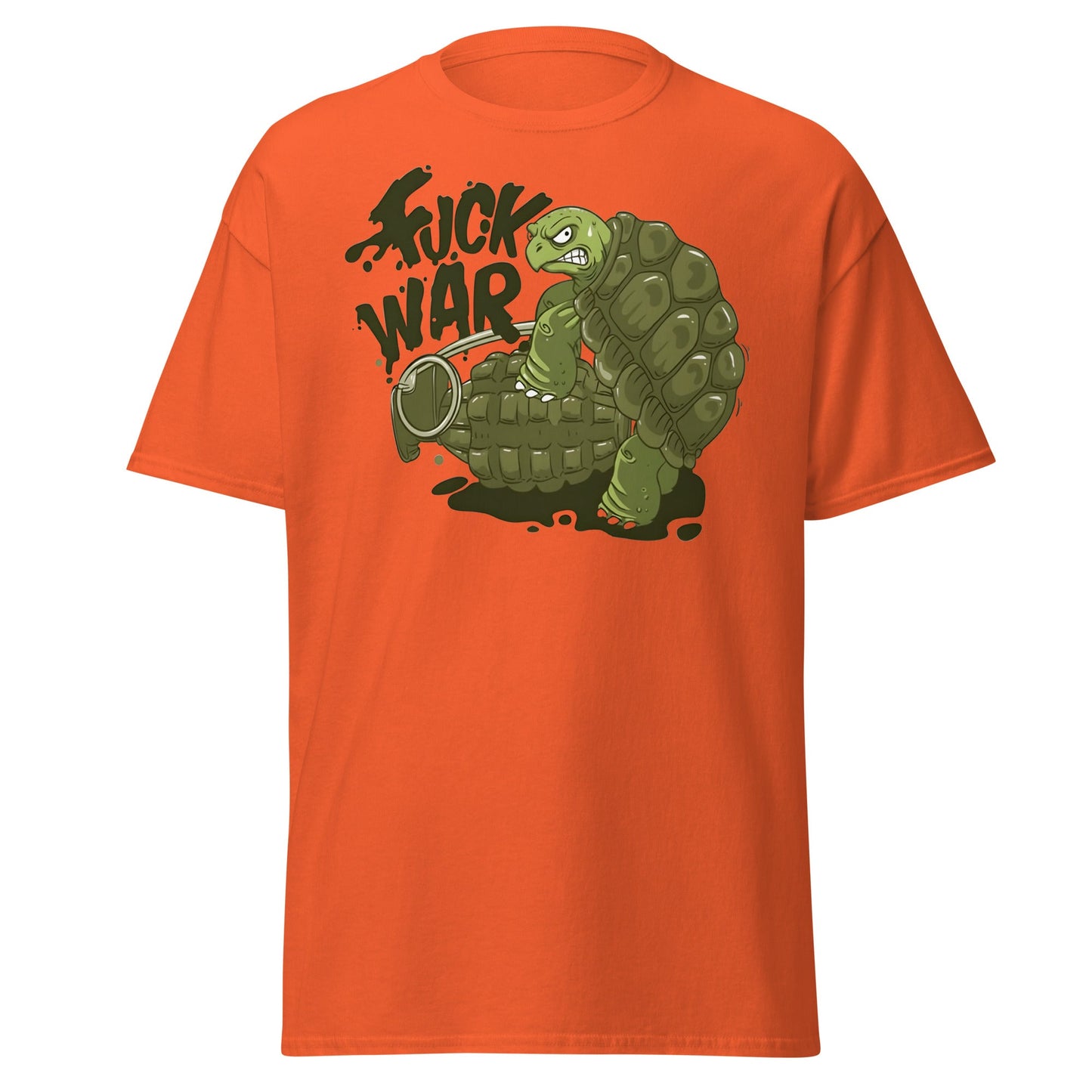 Anti - War Turtle Grenade Cartoon T-Shirt - Orange - T-Shirts Online