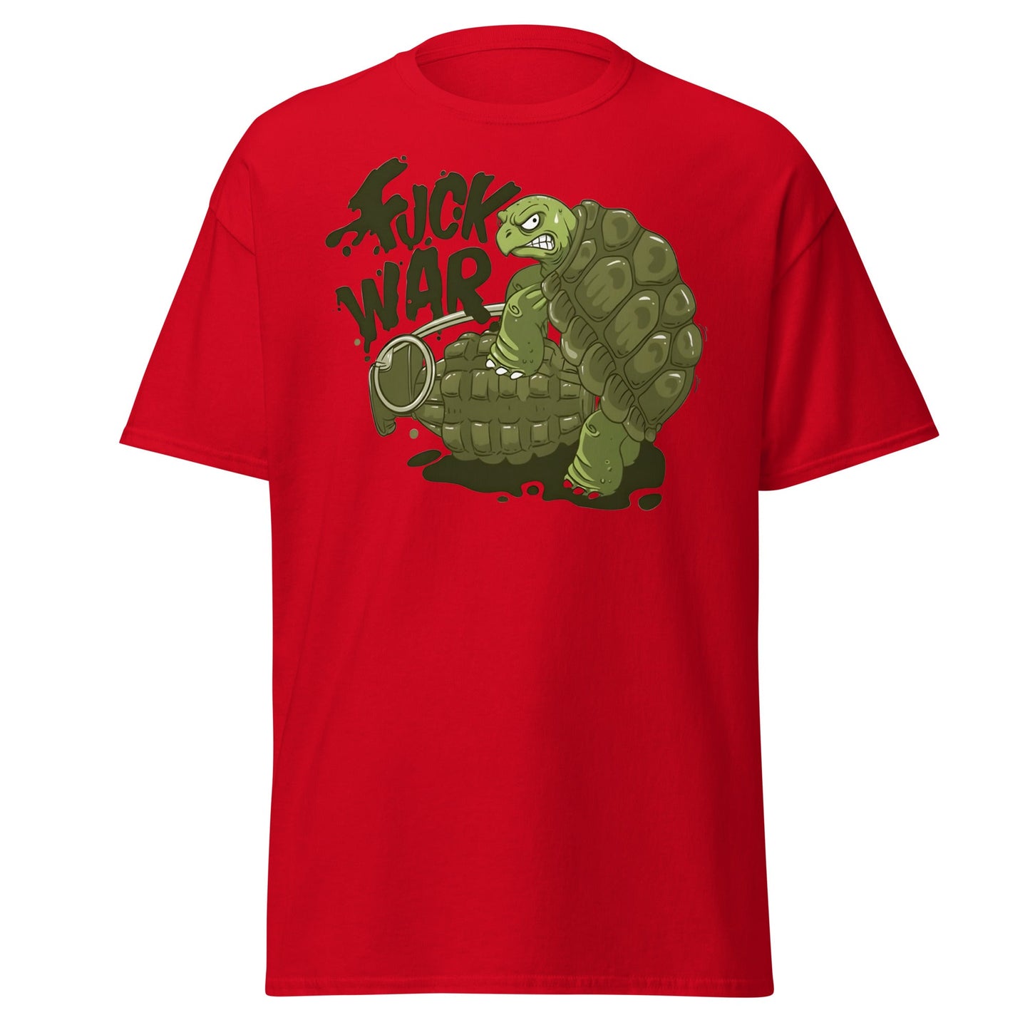 Anti - War Turtle Grenade Cartoon T-Shirt - Red - T-Shirts Online
