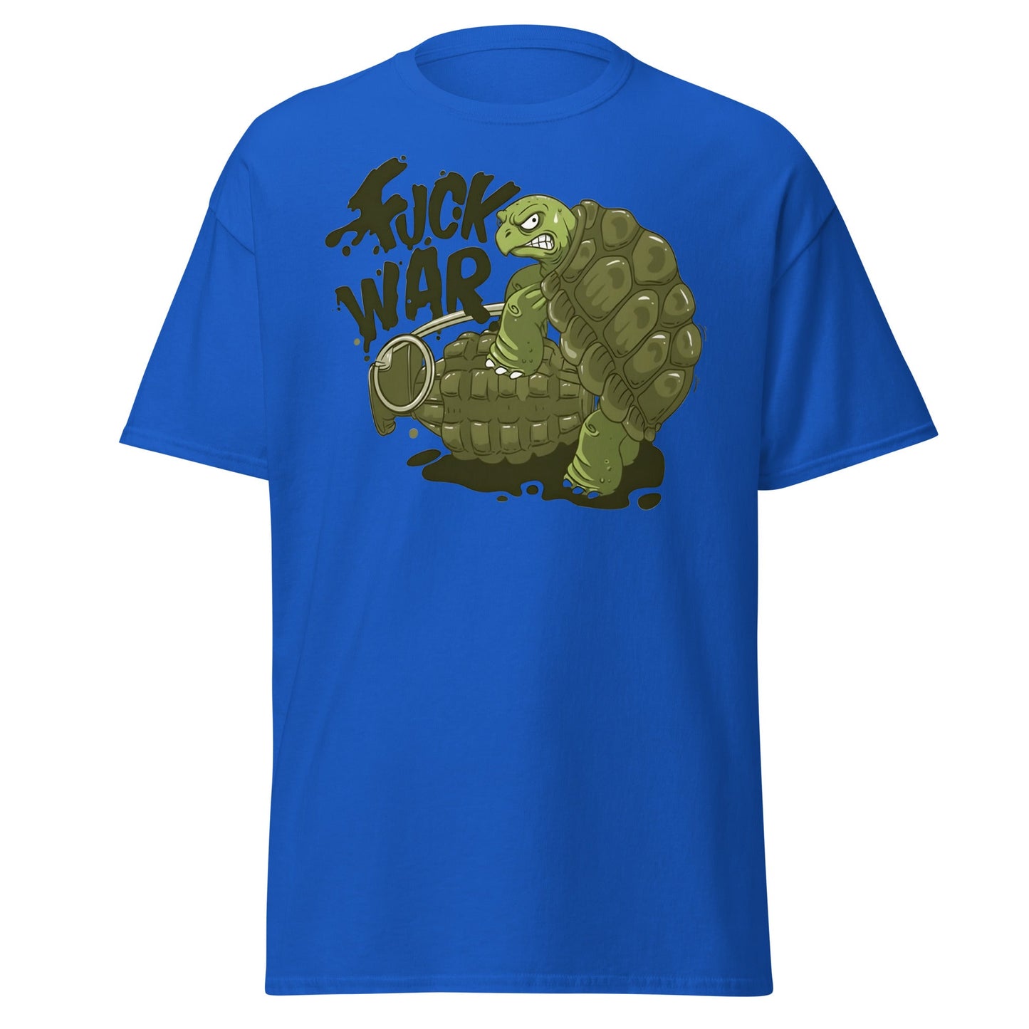Anti - War Turtle Grenade Cartoon T-Shirt - Royal - T-Shirts Online